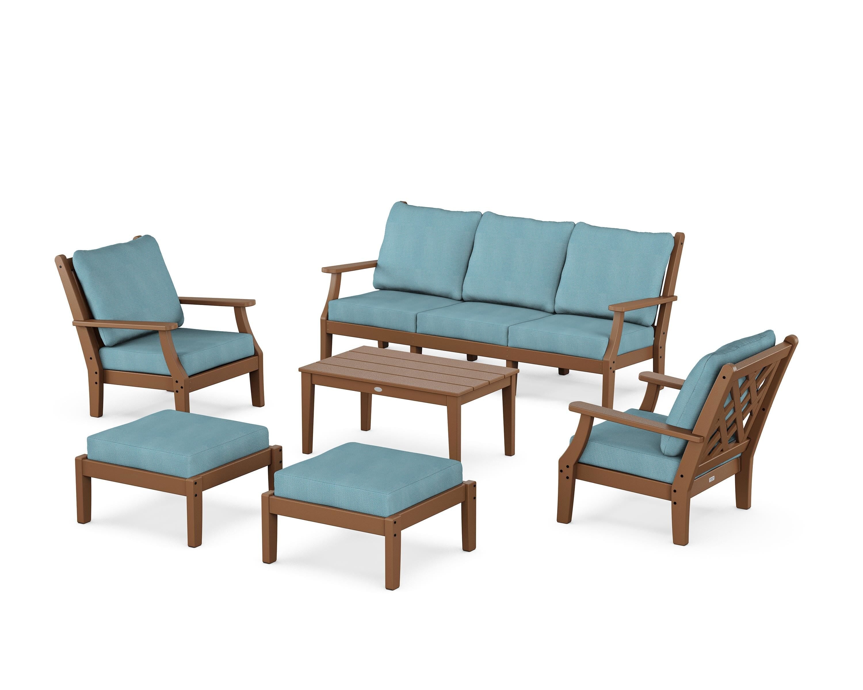 Country Living Wovendale 6-Piece Lounge Sofa Set in Teak / Lattice Sky Blue