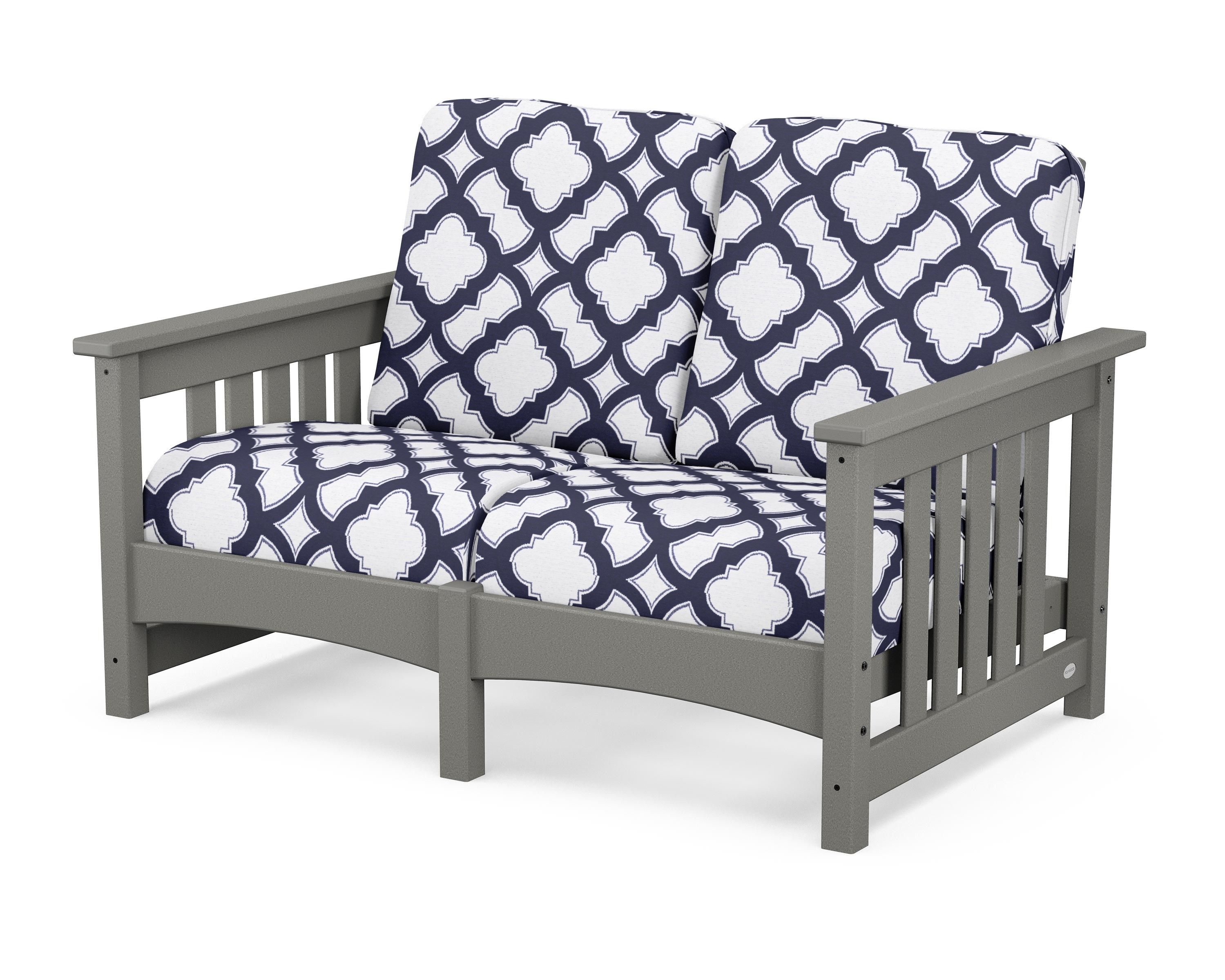 POLYWOOD® Club Mission Loveseat in Slate Grey / Trellis Navy