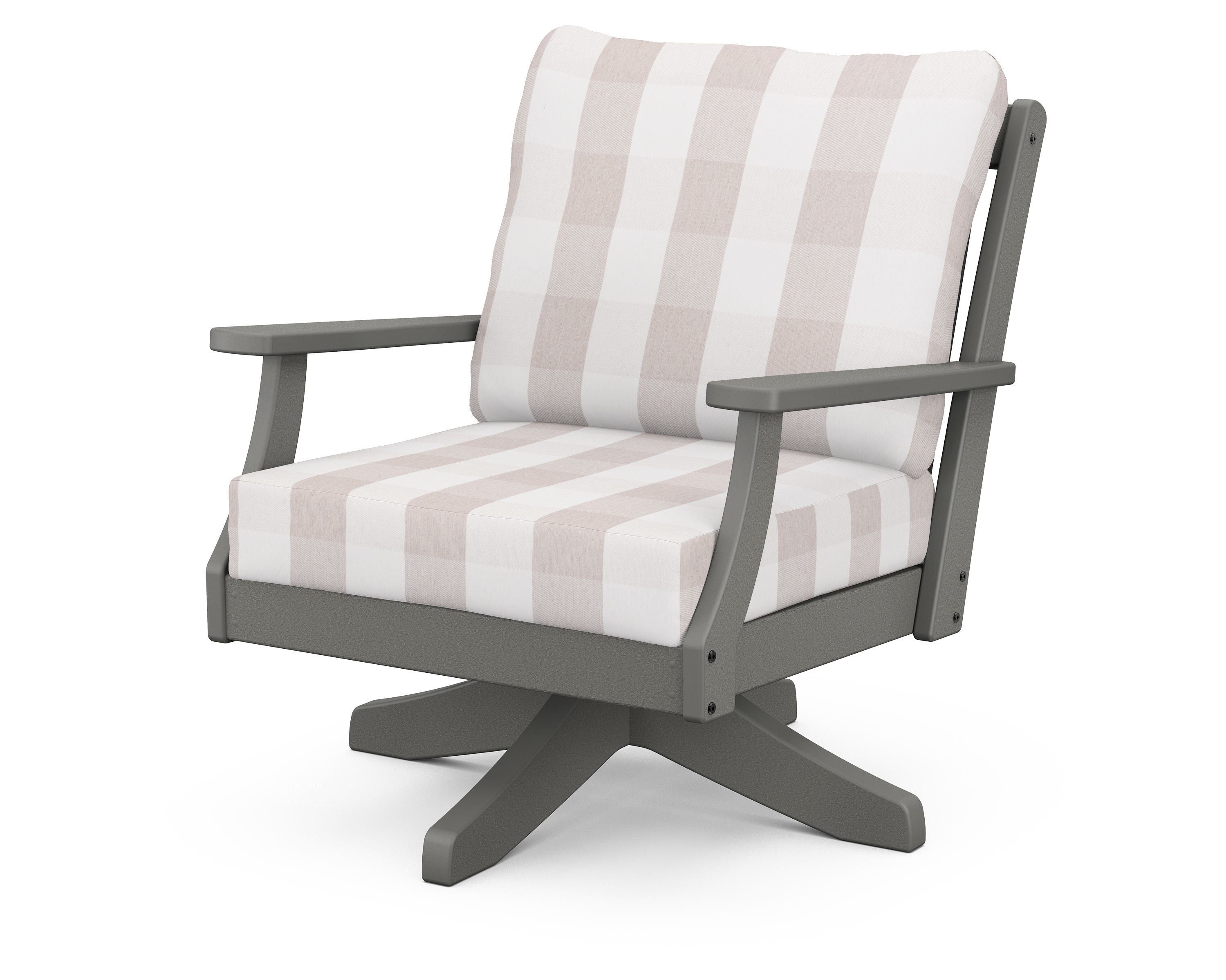 POLYWOOD® Braxton Deep Seating Swivel Chair in Slate Grey / Buffalo Plaid Dune Burlap