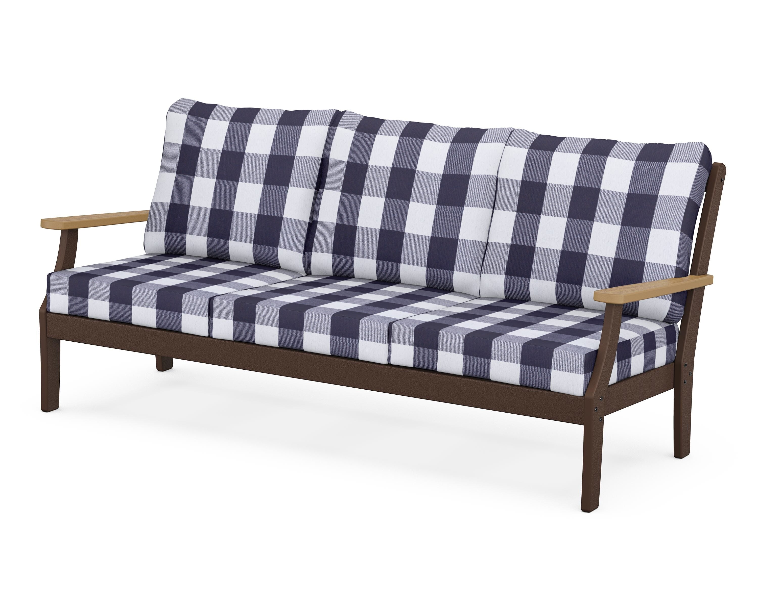 POLYWOOD® Braxton Deep Seating Sofa in Mahogany / Natural / Buffalo Plaid Navy