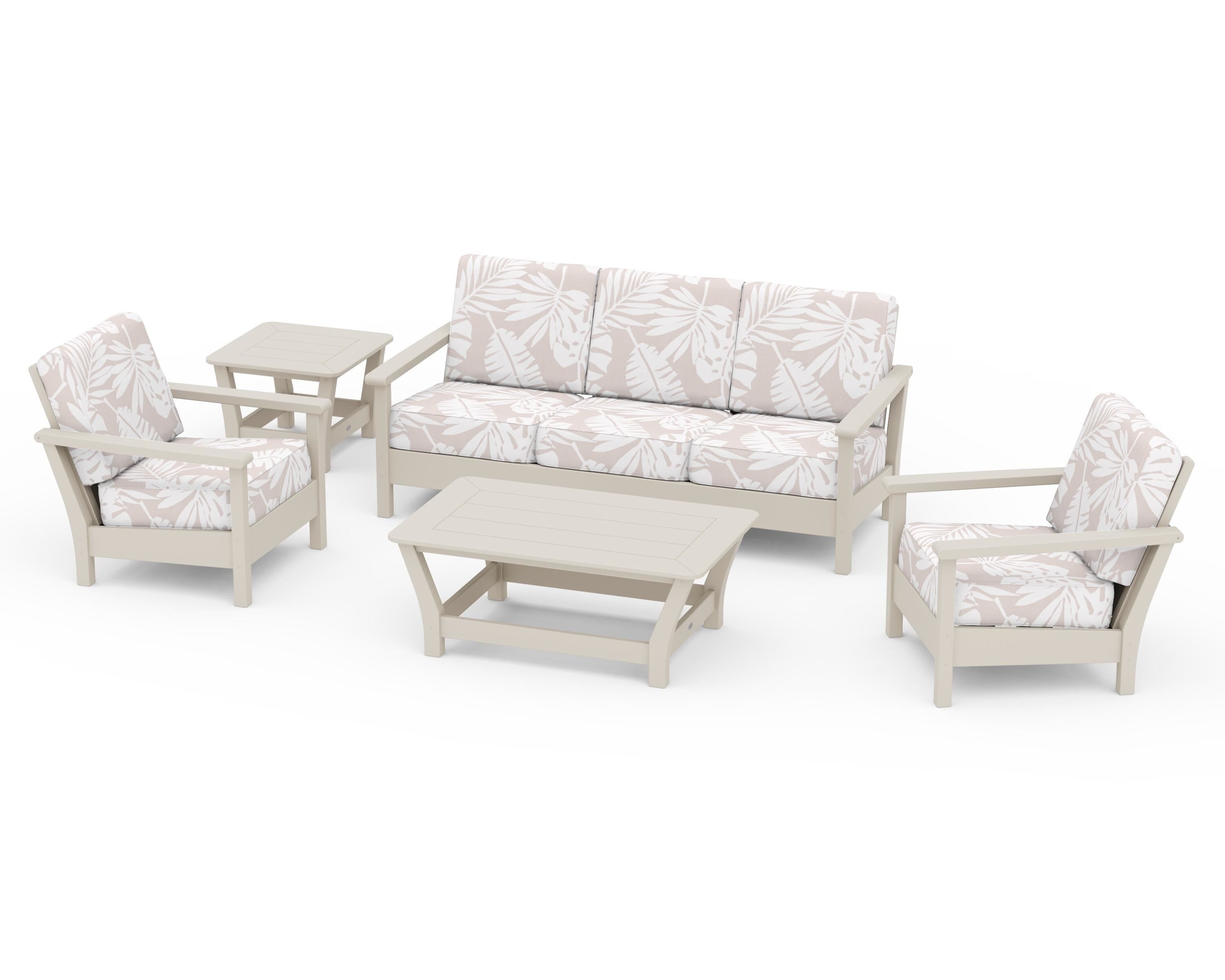 POLYWOOD® Harbour 5-Piece Deep Seating Set in Sand / Leaf Dune Burlap