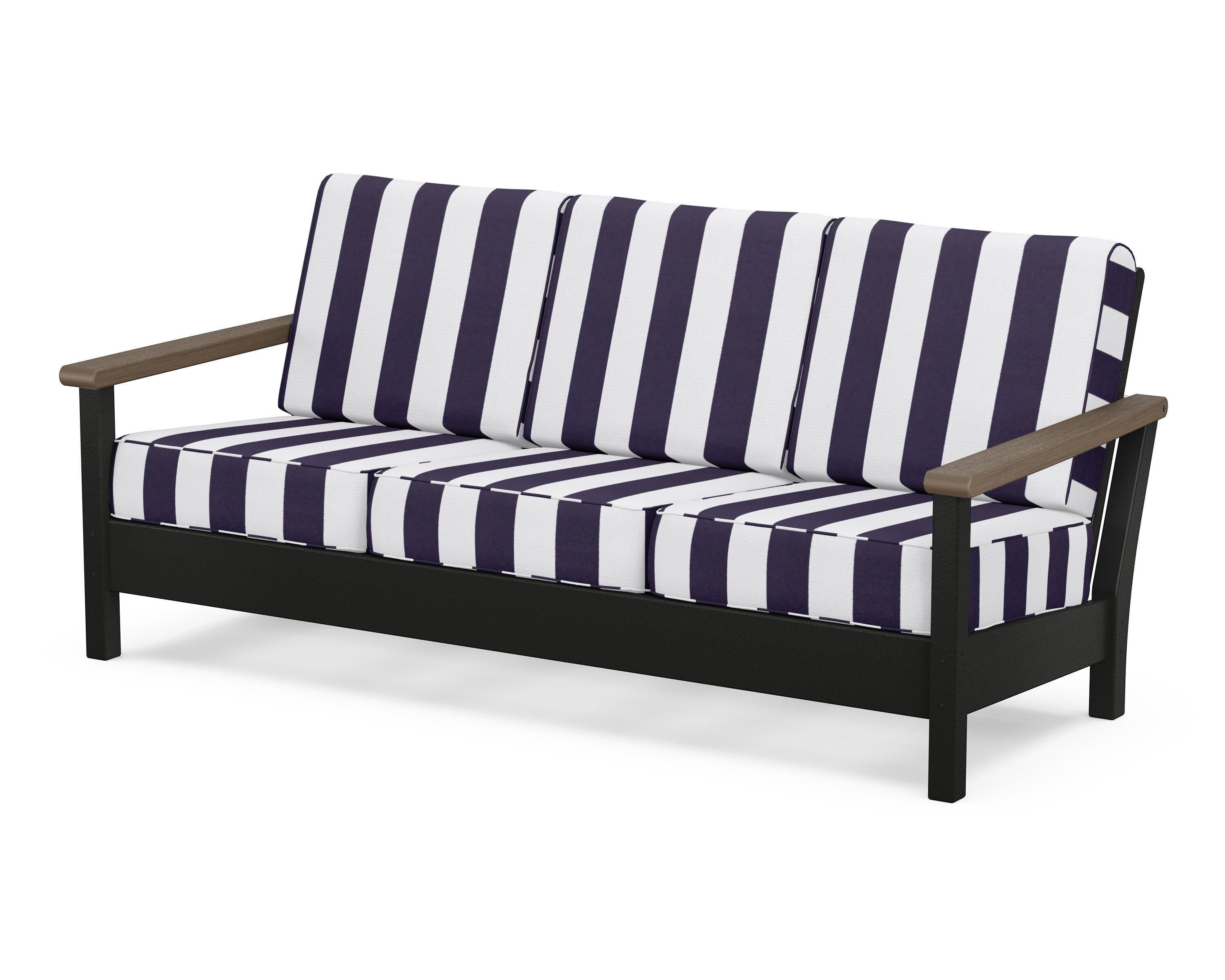 POLYWOOD® Harbour Deep Seating Sofa in Black / Kona / Cabana Stripe Navy