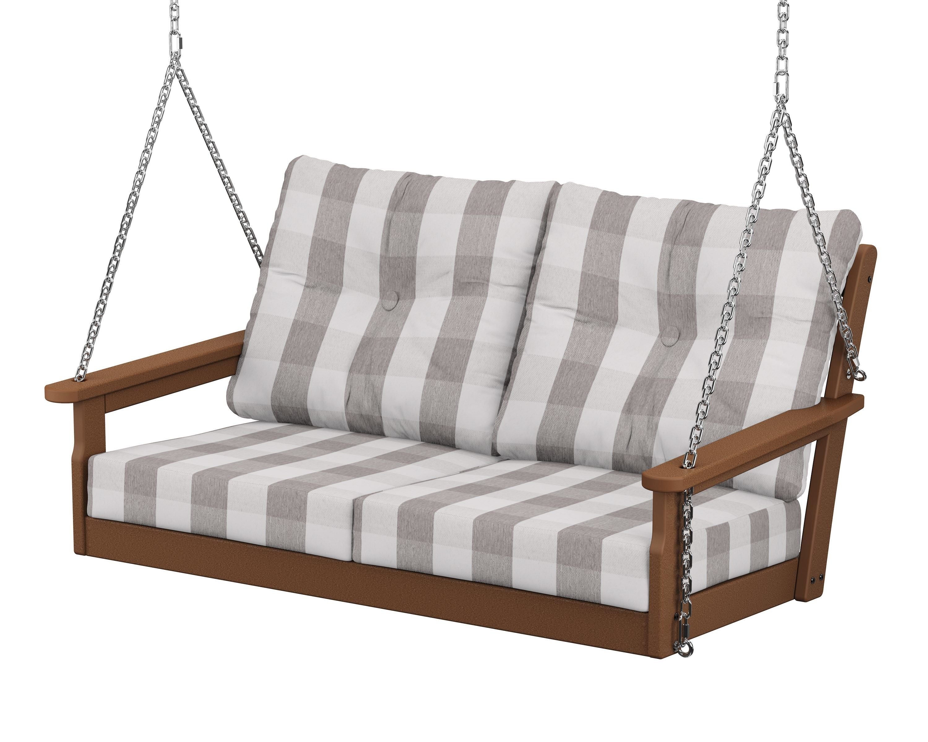 POLYWOOD® Vineyard Deep Seating Swing in Teak / Buffalo Plaid Grey Mist