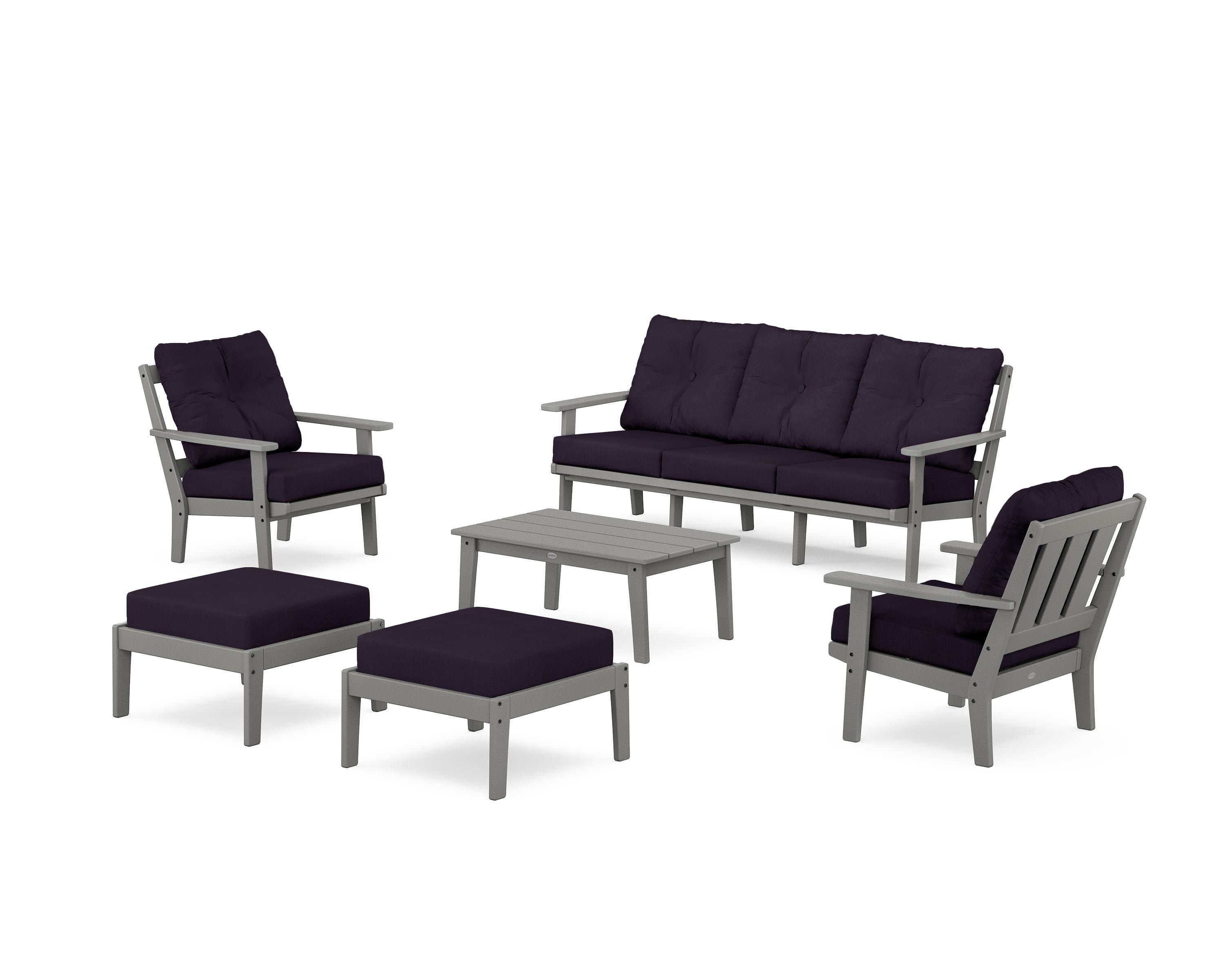 POLYWOOD® Oxford 6-Piece Lounge Sofa Set in Slate Grey / Navy Linen