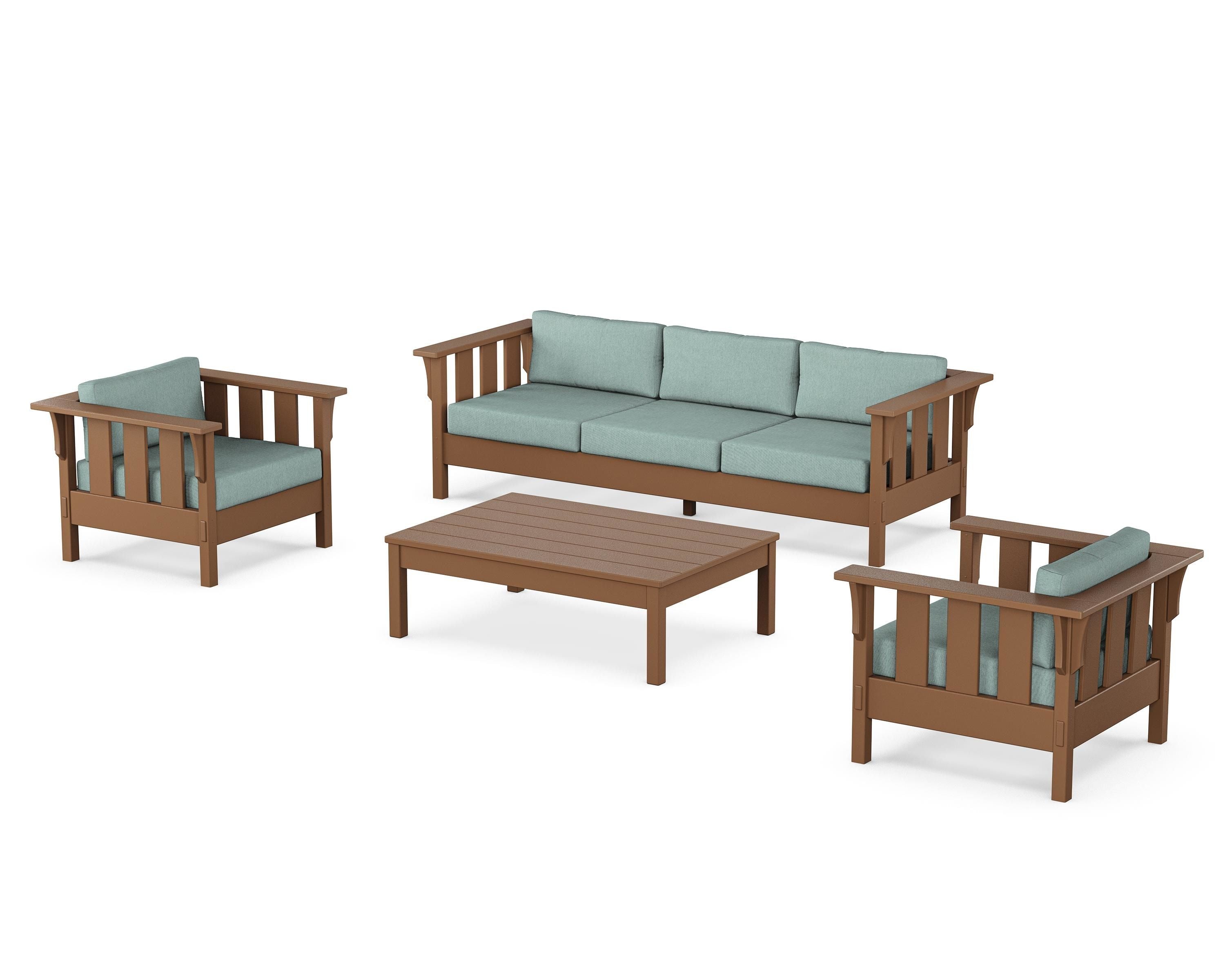 Martha Stewart by POLYWOOD® Acadia 4-Piece Deep Seating Set with Sofa in Teak / Glacier Spa