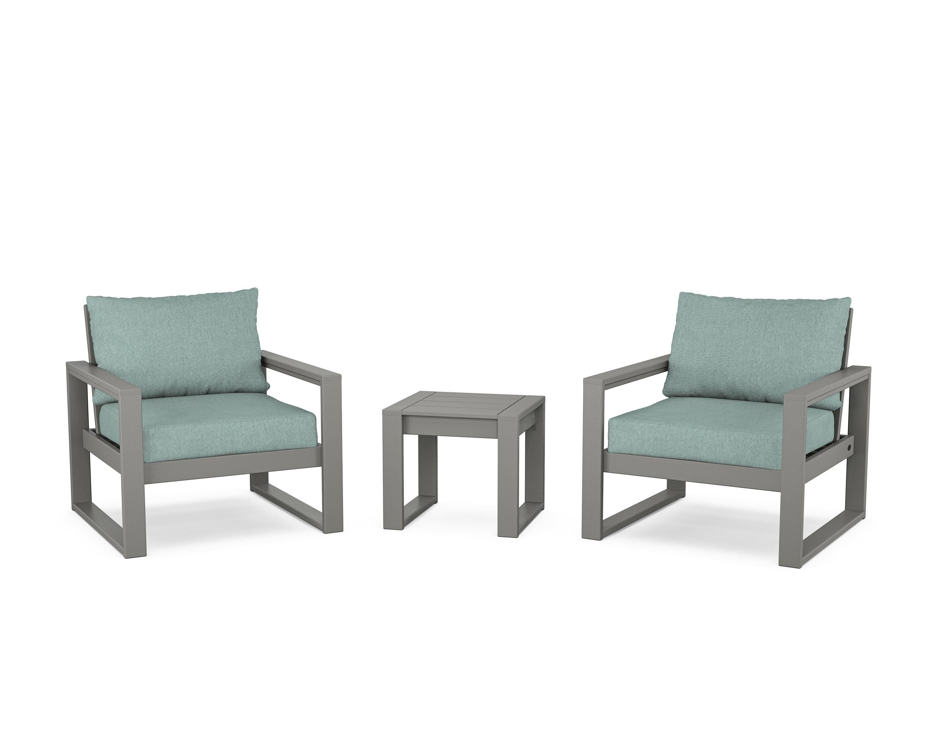 POLYWOOD® EDGE Sectional 3-Piece Deep Seating Set in Slate Grey / Glacier Spa