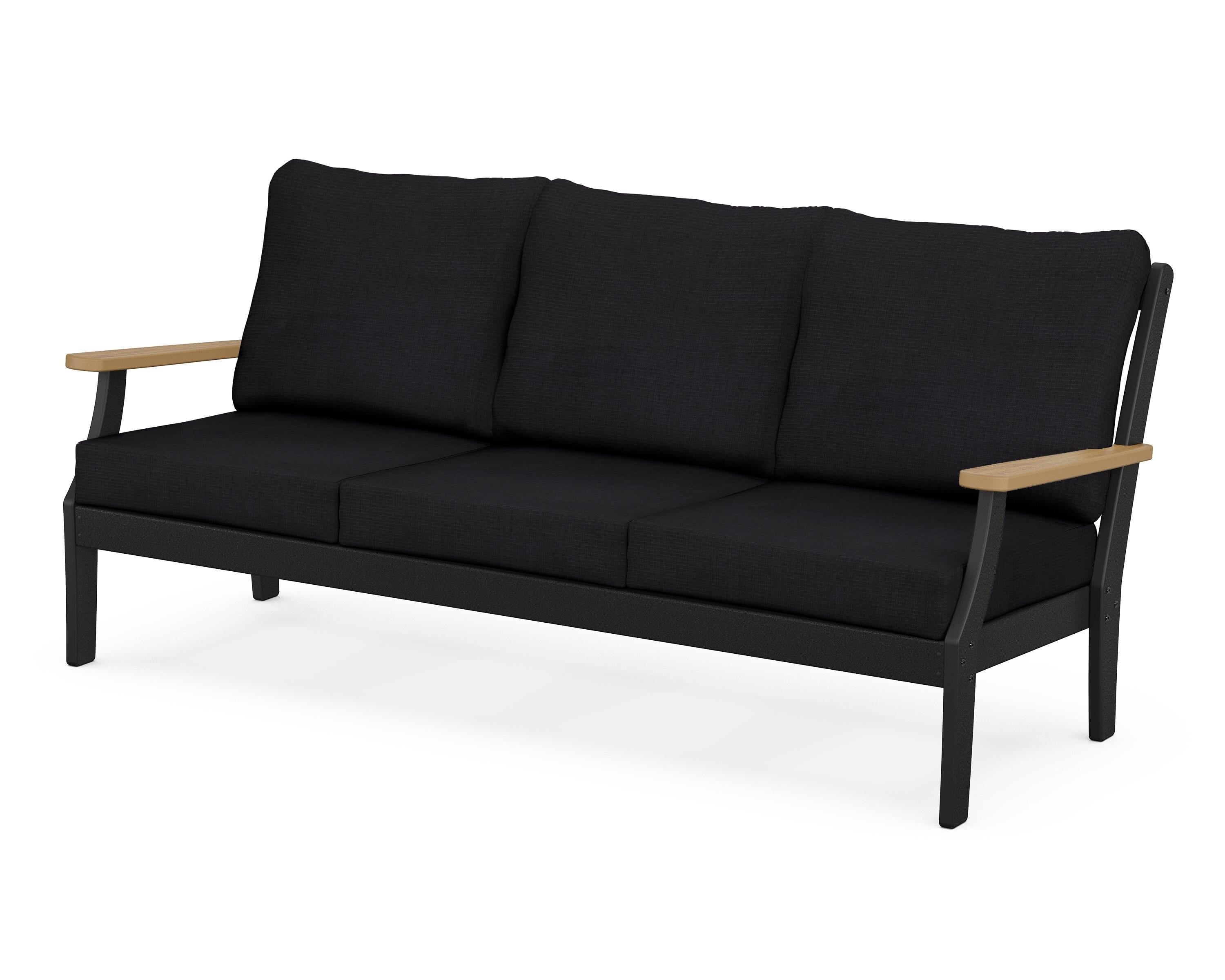 POLYWOOD® Braxton Deep Seating Sofa in Black / Natural / Midnight Linen