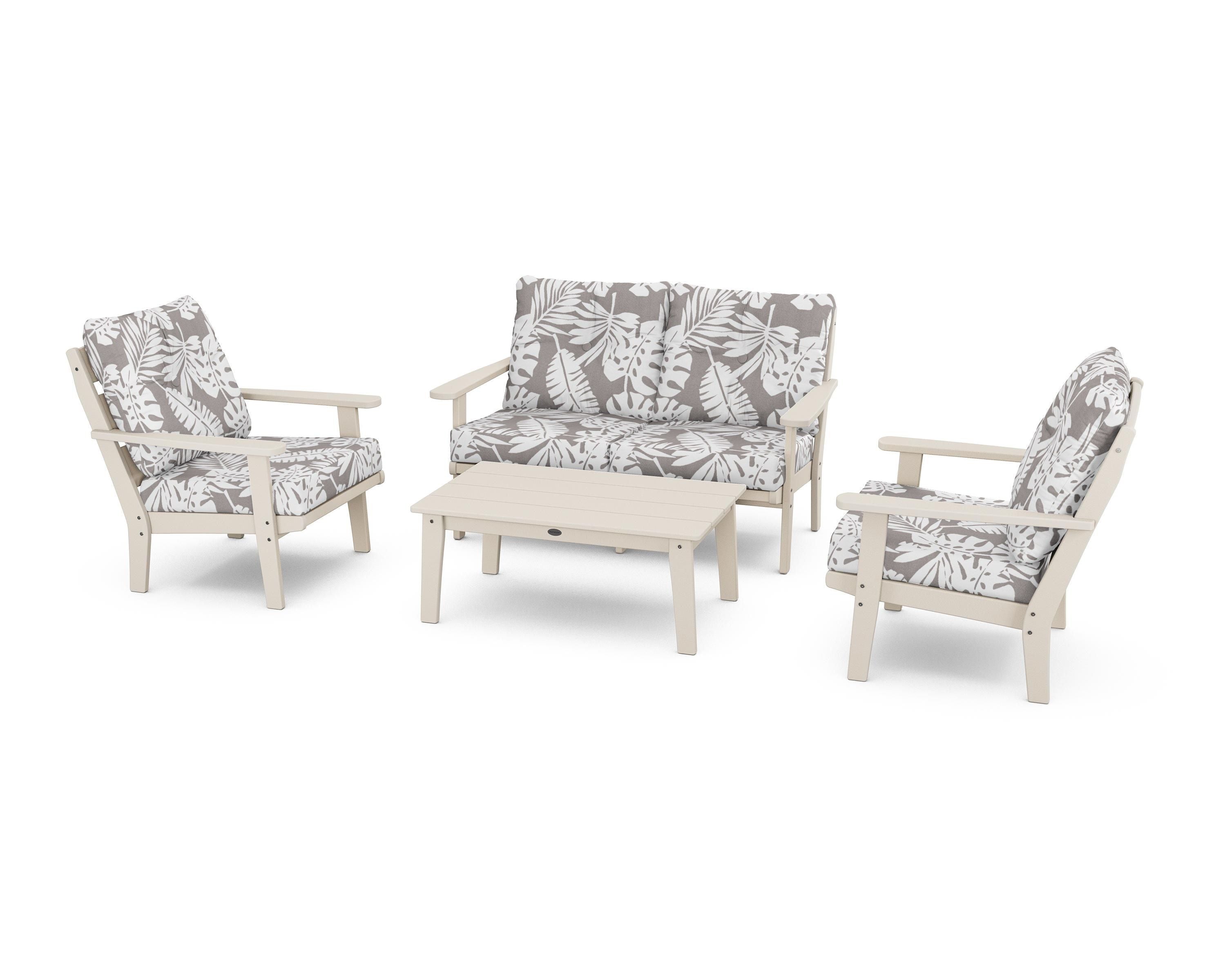 POLYWOOD® Lakeside 4-Piece Deep Seating Set in Sand / Leaf Grey Mist