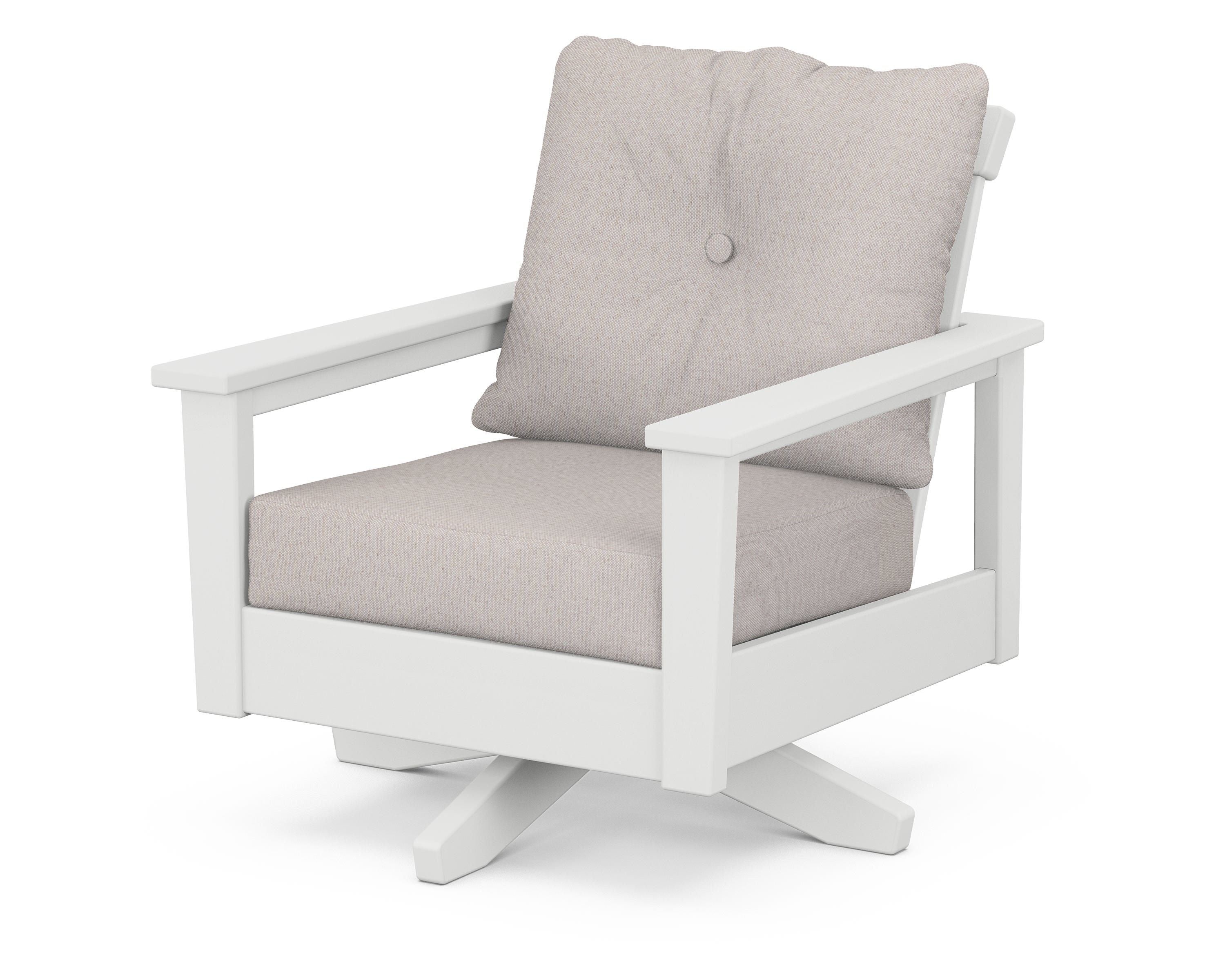 POLYWOOD® Prescott Deep Seating Swivel Chair in White / Dune Burlap