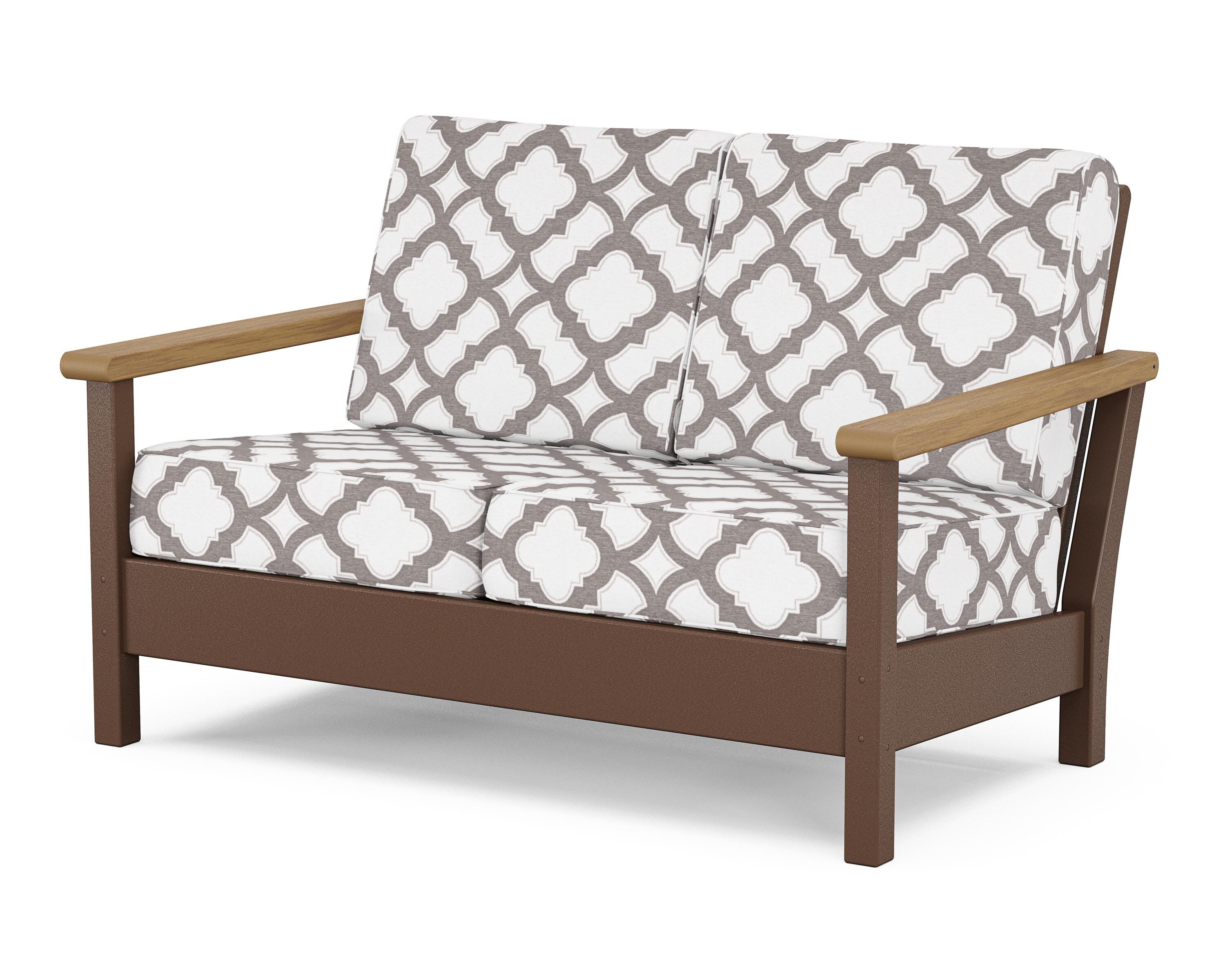 POLYWOOD® Harbour Deep Seating Loveseat in Mahogany / Natural / Trellis Grey Mist