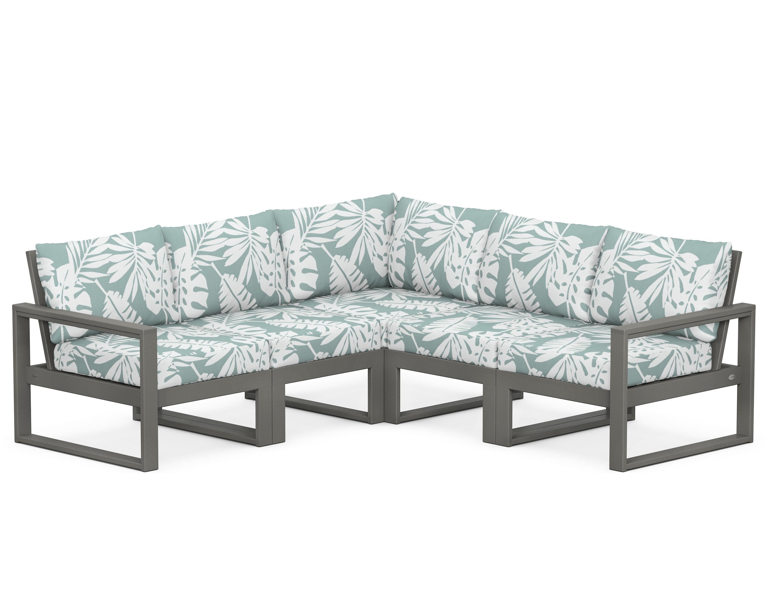 POLYWOOD® EDGE 5-Piece Modular Deep Seating Set in Slate Grey / Leaf Glacier Spa