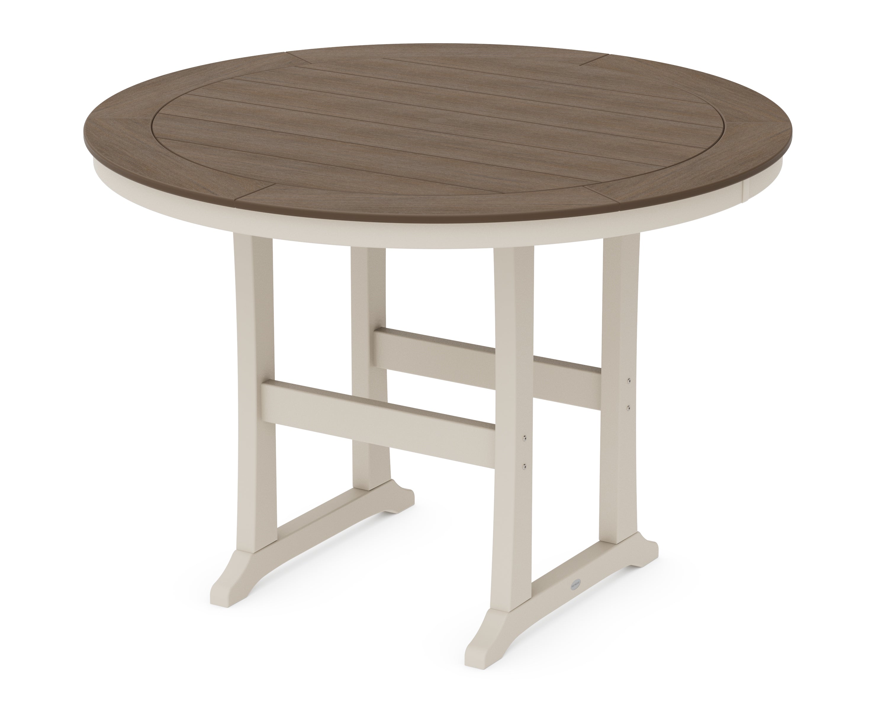 POLYWOOD® Nautical Trestle 60" Round Bar Table in Sand / Kona