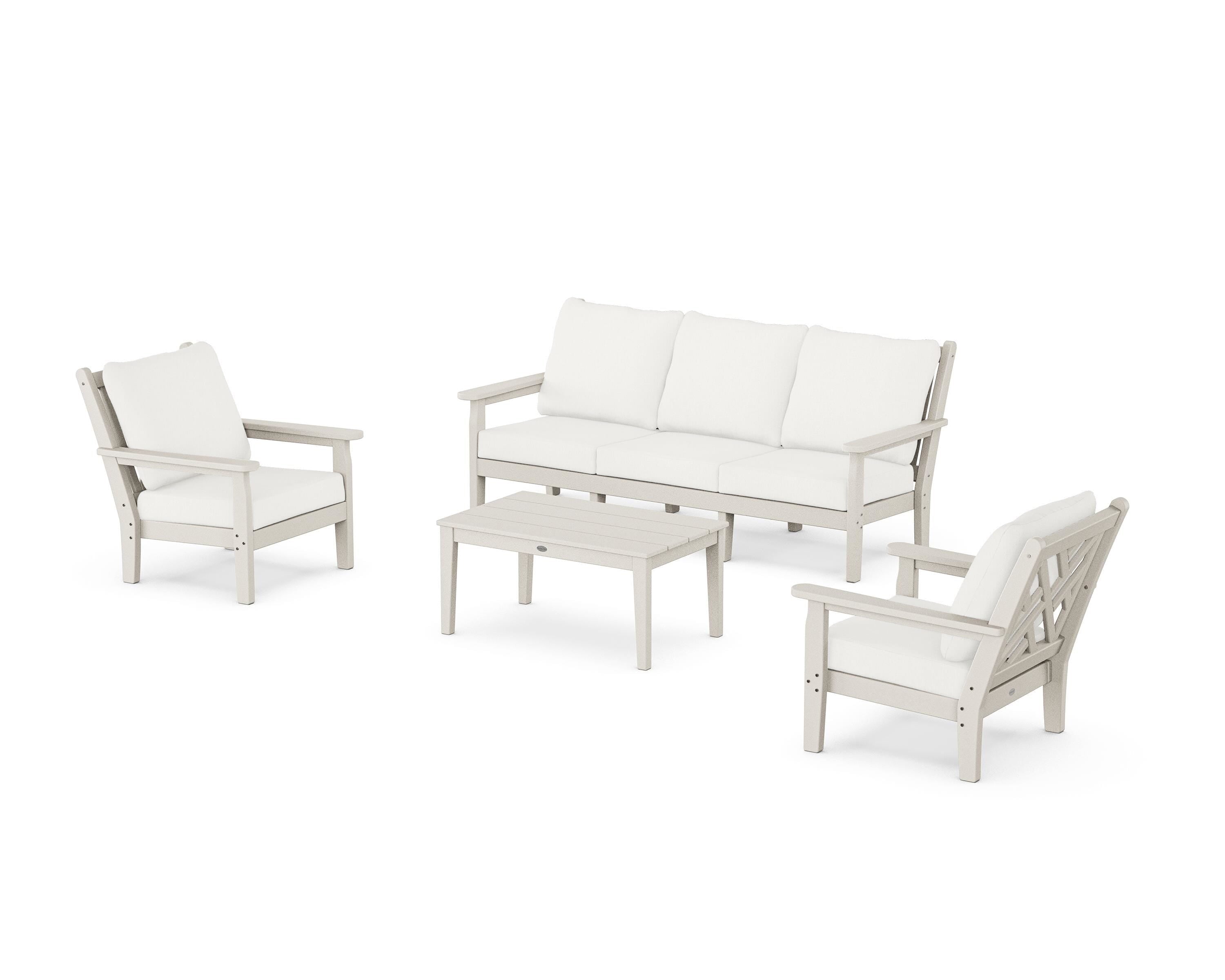 POLYWOOD® Chippendale 4-Piece Deep Seating Set with Sofa in Sand / Natural Linen