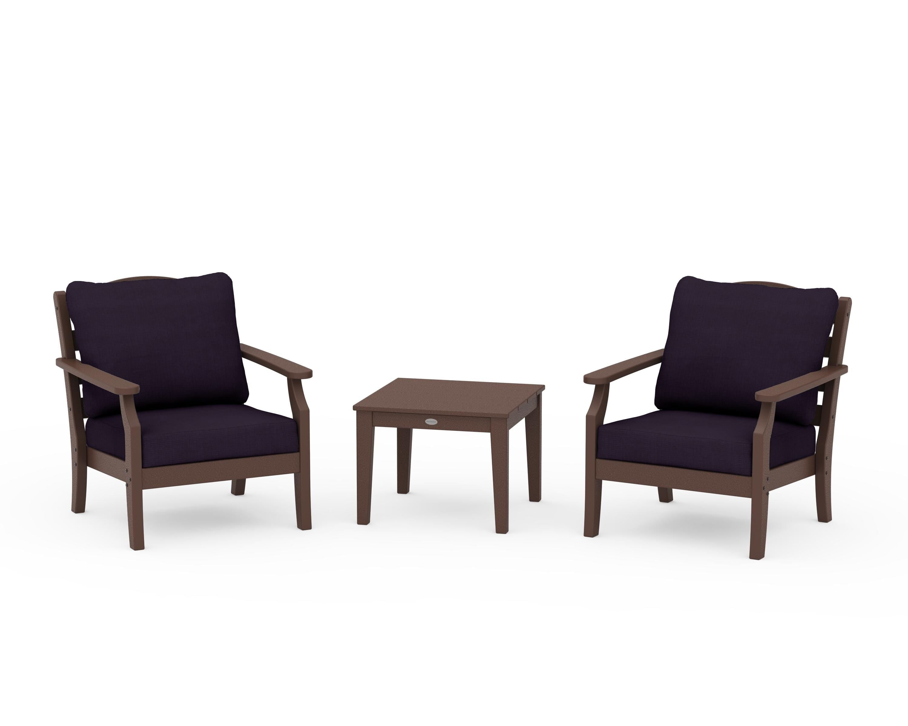 Draper James™ by POLYWOOD® Savannah 3-Piece Deep Seating Set in Mahogany / Navy Linen