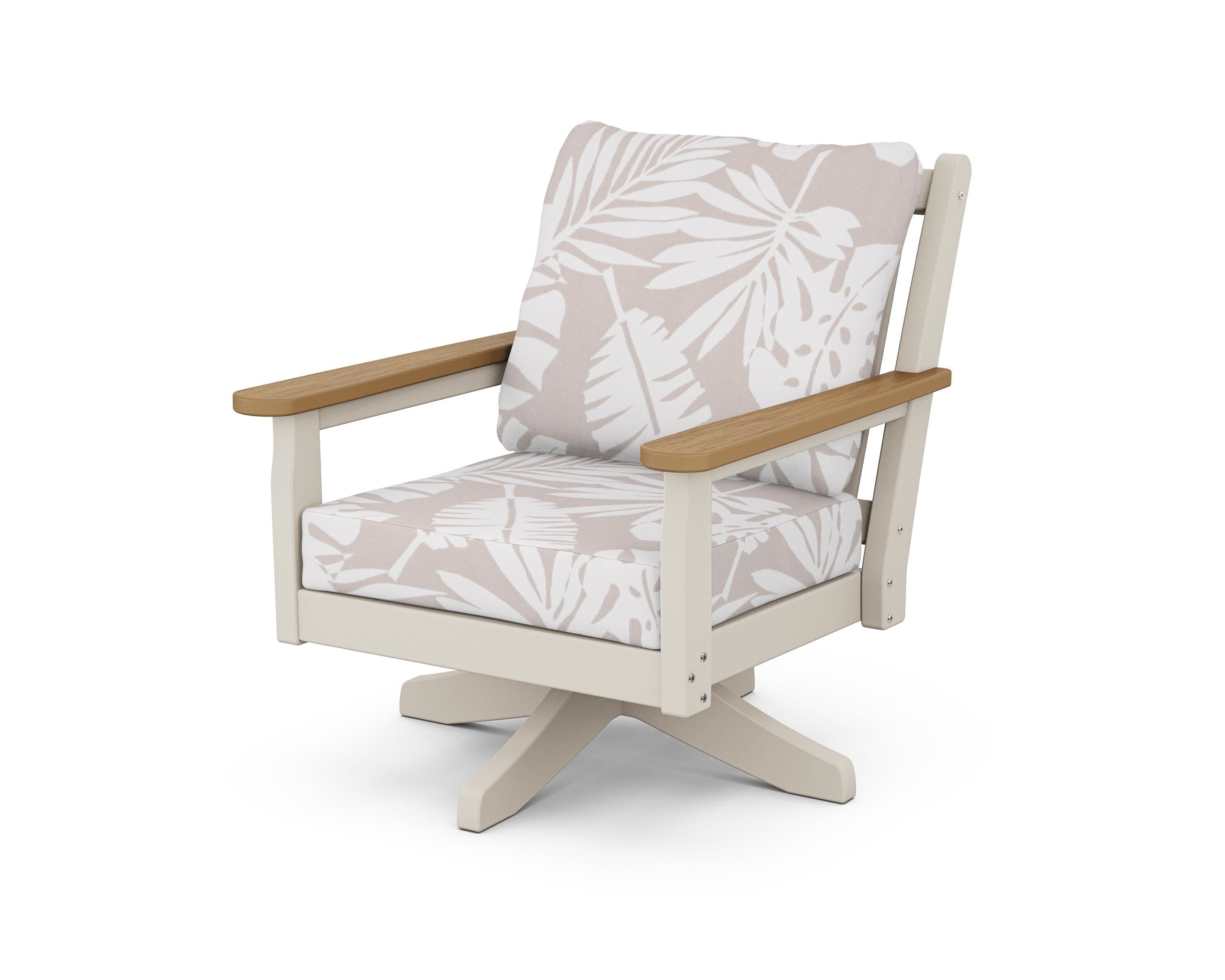POLYWOOD® Chippendale Deep Seating Swivel Chair in Sand / Natural / Leaf Dune Burlap