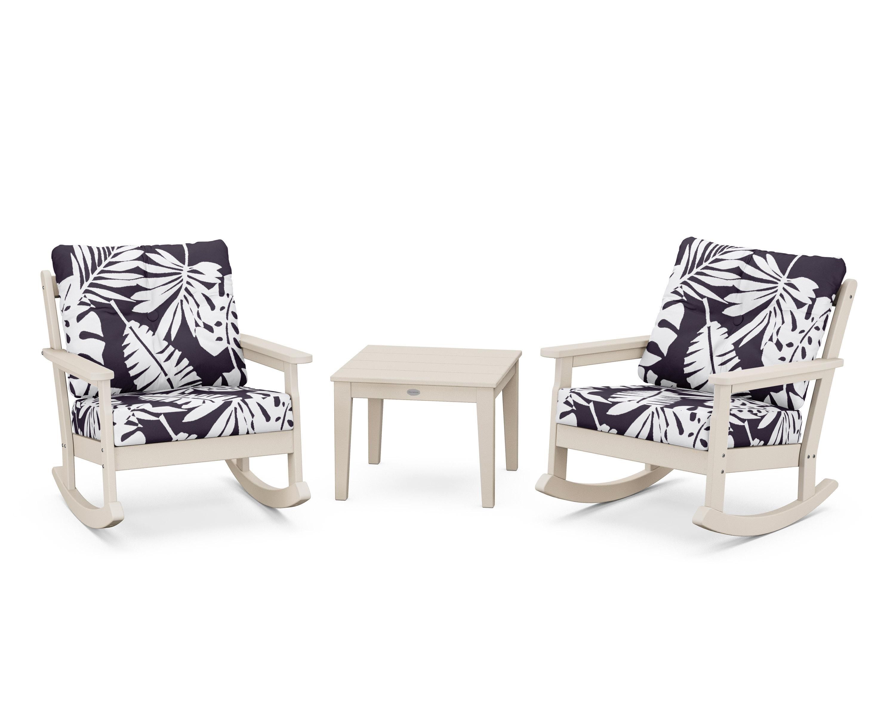 POLYWOOD® Vineyard 3-Piece Deep Seating Rocker Set in Sand / Leaf Navy