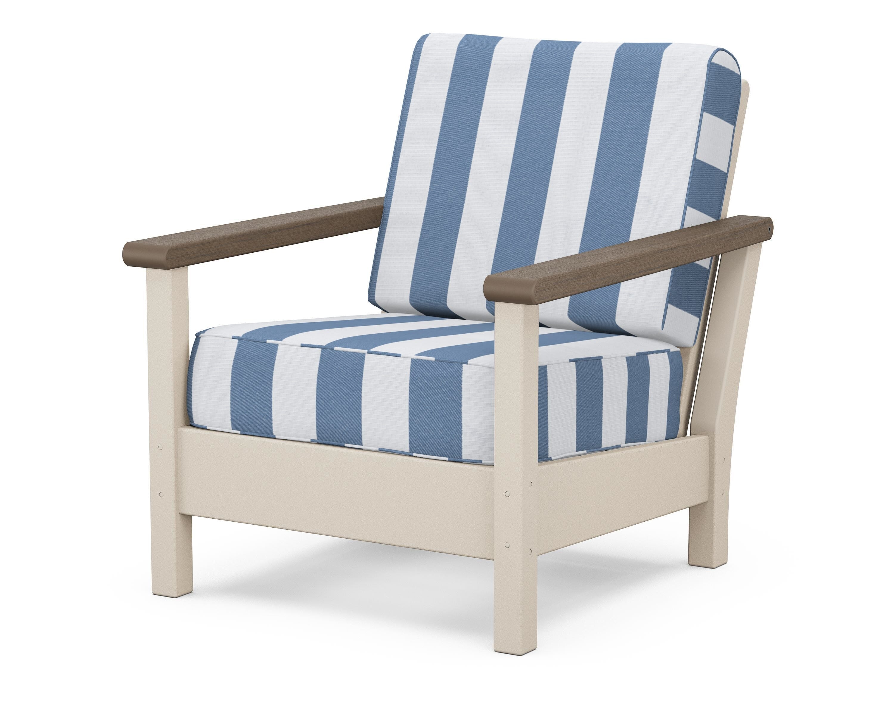 POLYWOOD® Harbour Deep Seating Chair in Sand / Kona / Cabana Stripe Sky Blue