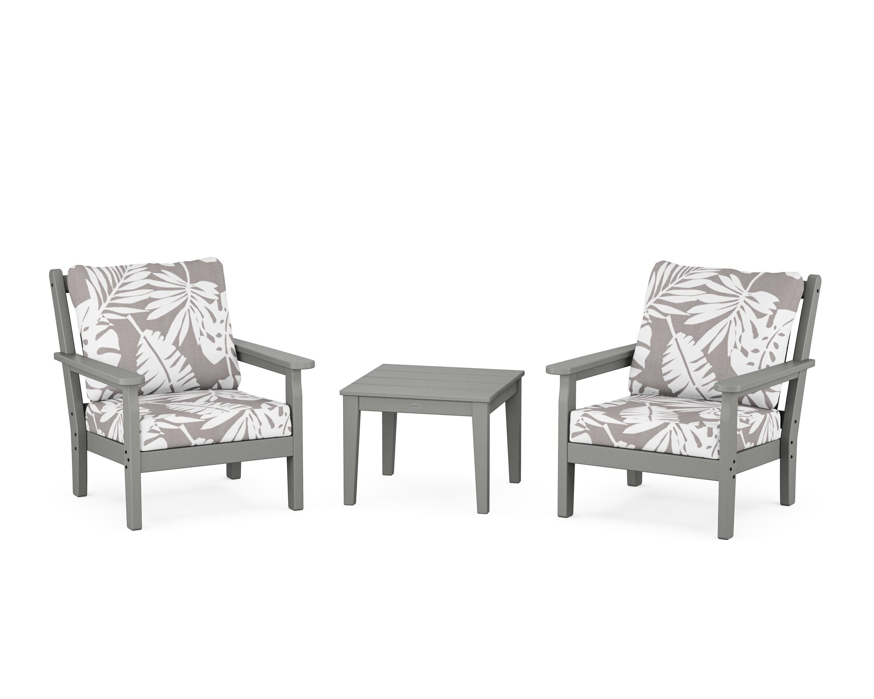 POLYWOOD® Chippendale 3-Piece Deep Seating Set in Slate Grey / Leaf Grey Mist