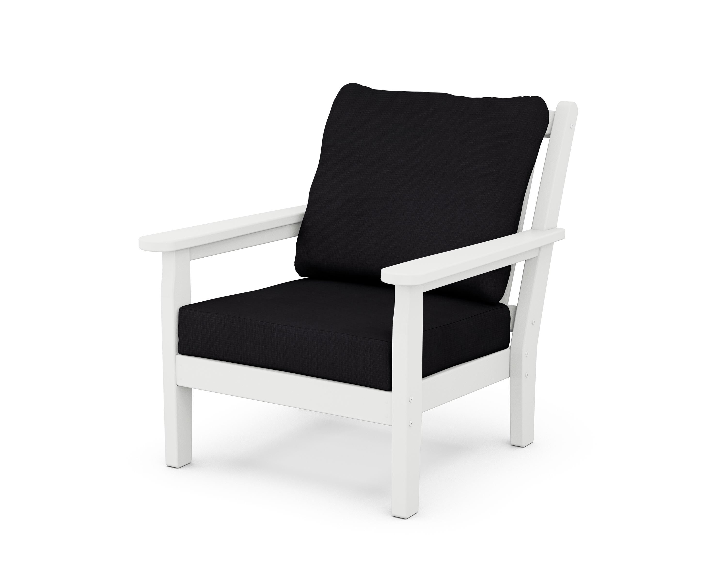 POLYWOOD® Chippendale Deep Seating Chair in White / Midnight Linen