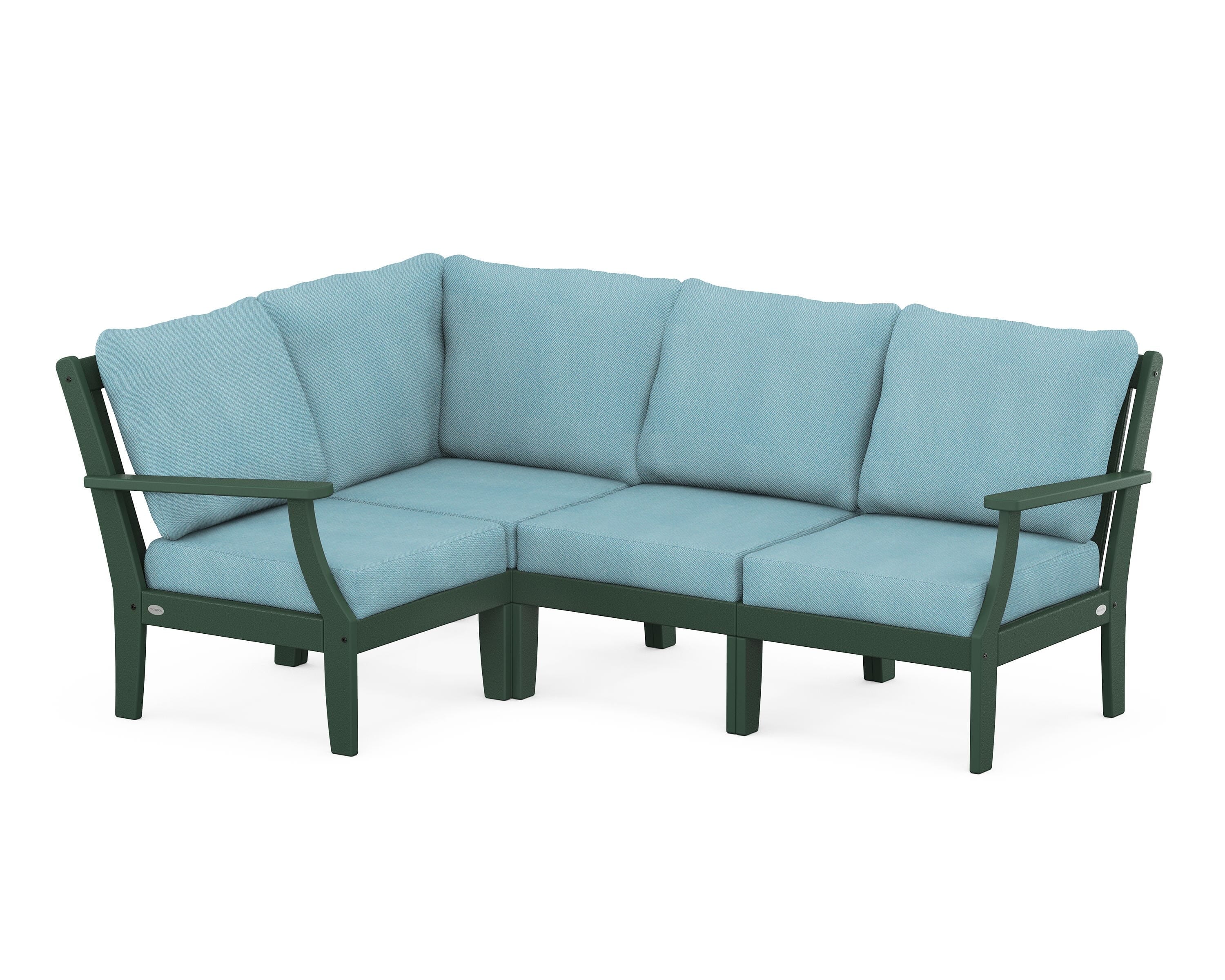 POLYWOOD® Braxton Modular 4-Piece Deep Seating Set in Green / Lattice Sky Blue