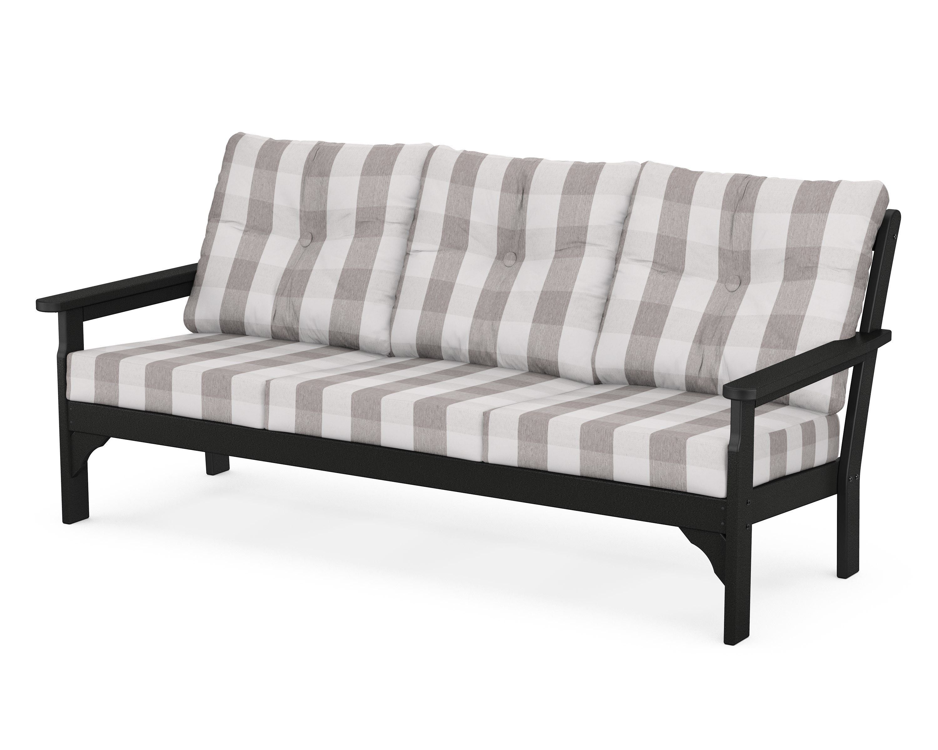 POLYWOOD® Vineyard Deep Seating Sofa in Black / Buffalo Plaid Grey Mist
