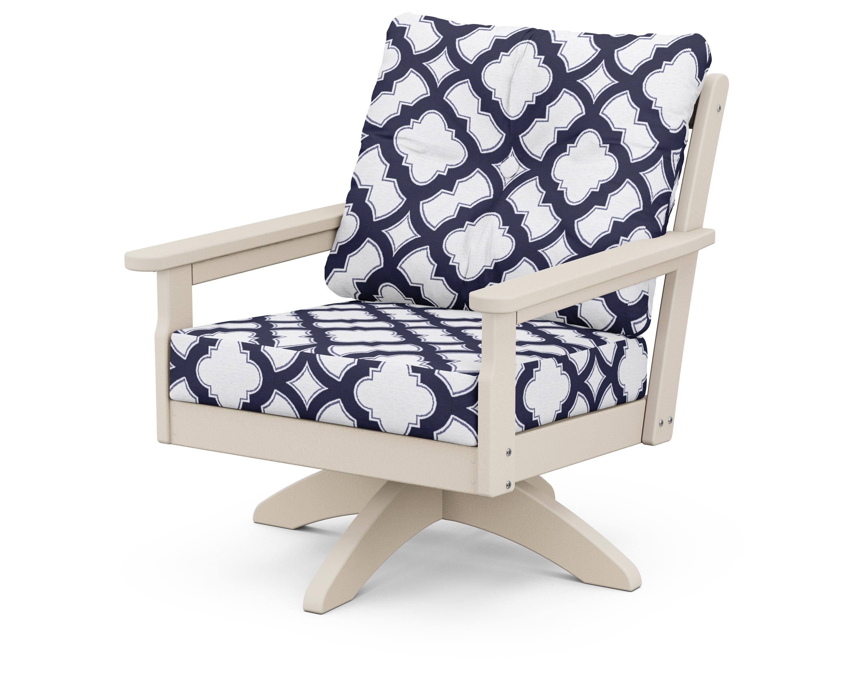 POLYWOOD® Vineyard Deep Seating Swivel Chair in Sand / Trellis Navy