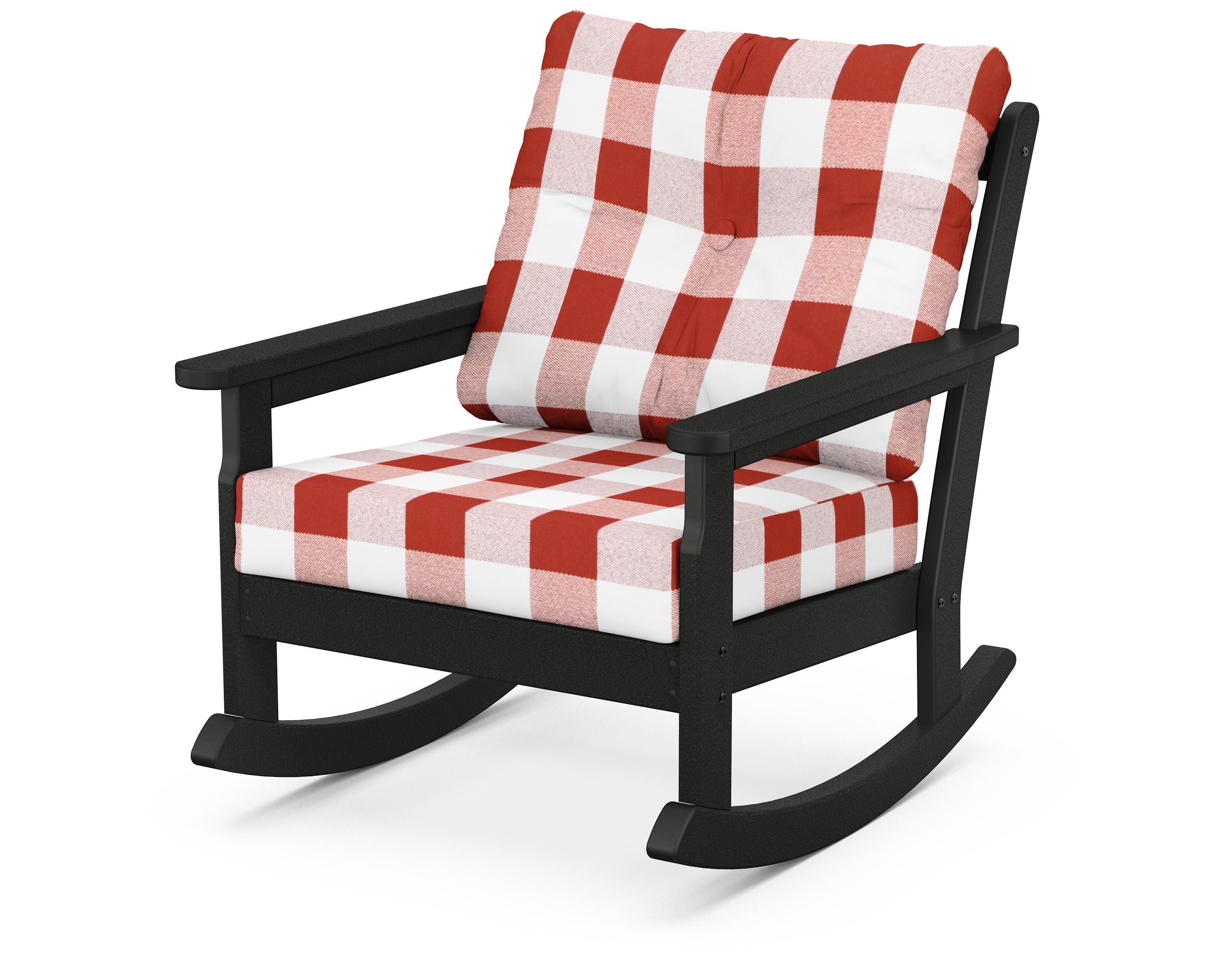 POLYWOOD® Vineyard Deep Seating Rocking Chair in Black / Buffalo Plaid Crimson