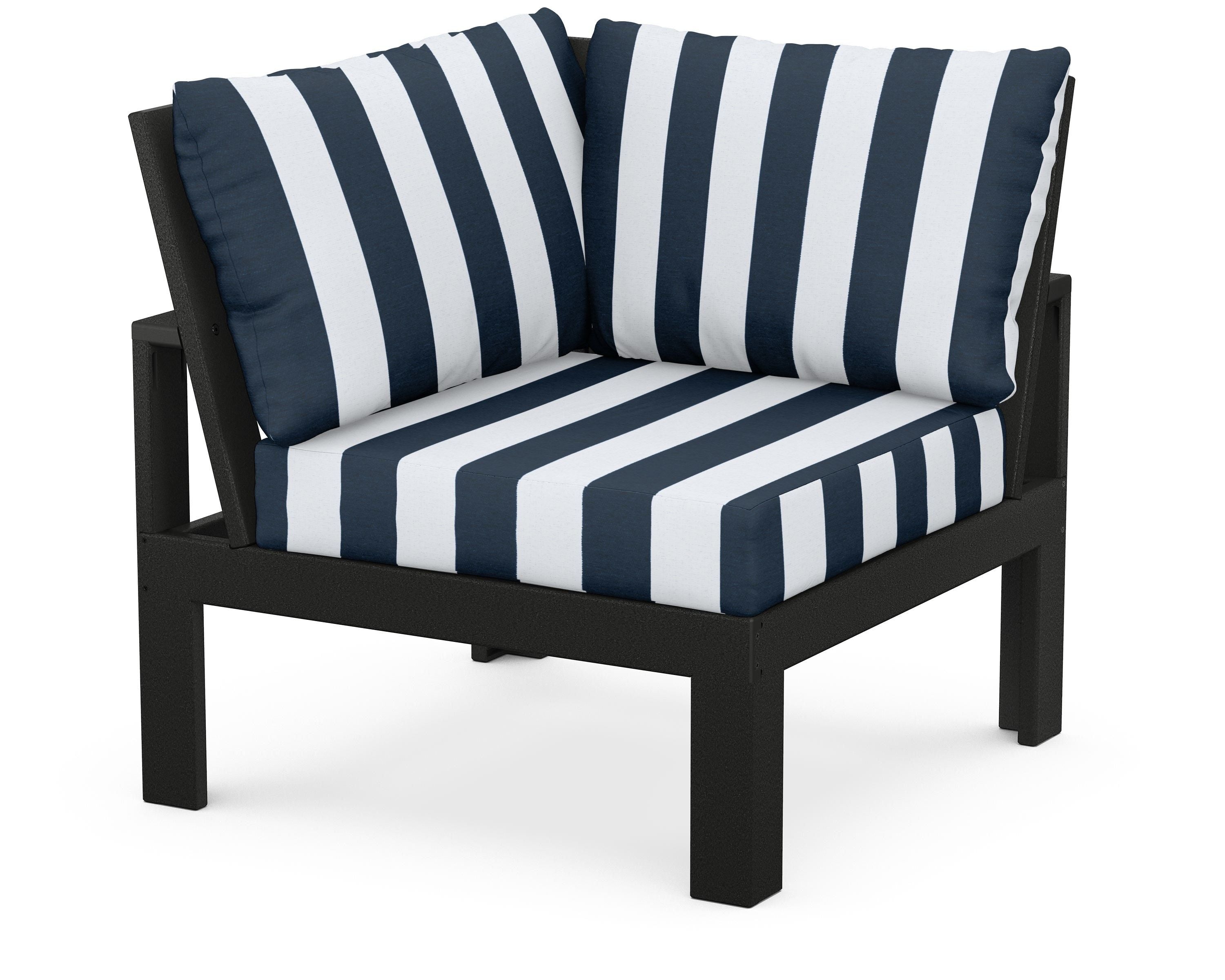 Unbranded Modular Corner Chair in Black / Cabana Stripe Marine Indigo