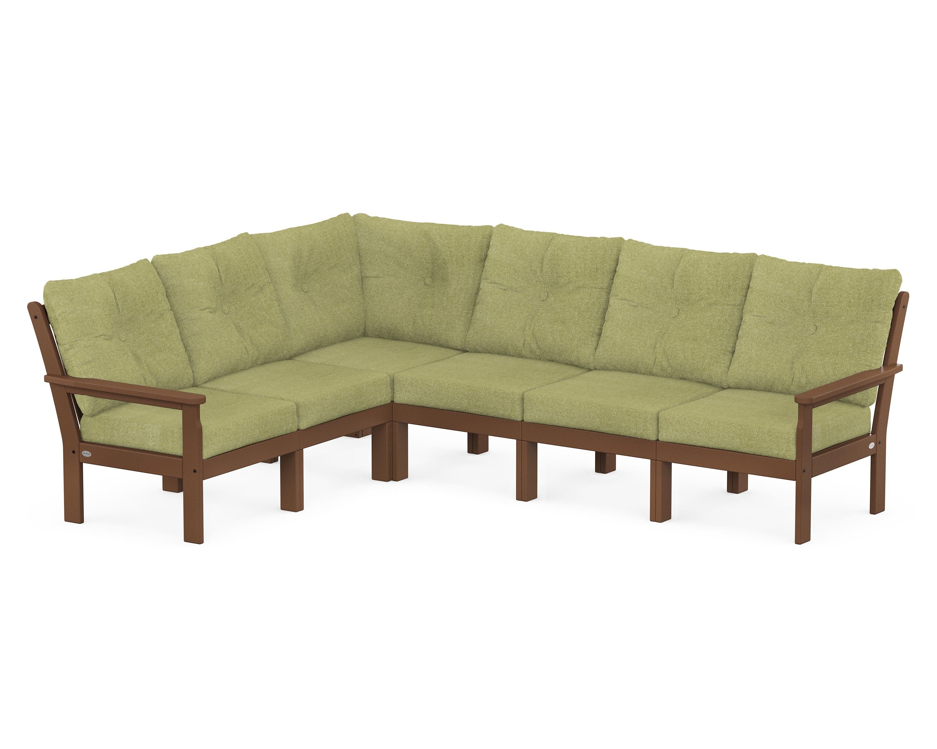 POLYWOOD® Vineyard 6-Piece Sectional in Teak / Chartreuse Boucle
