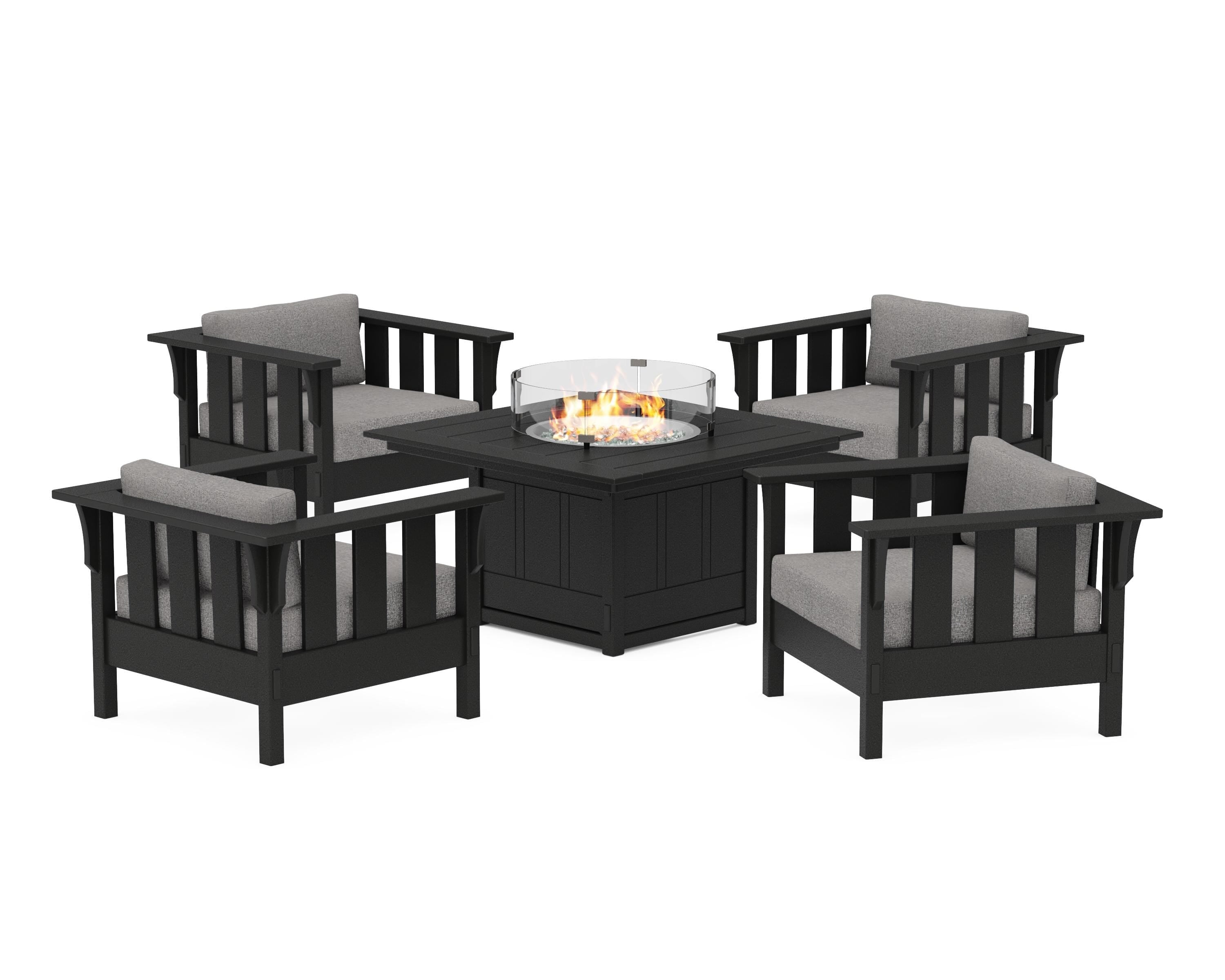 Martha Stewart by POLYWOOD® Acadia 5-Piece Deep Seating Set with Fire Pit Table in Black / Grey Mist