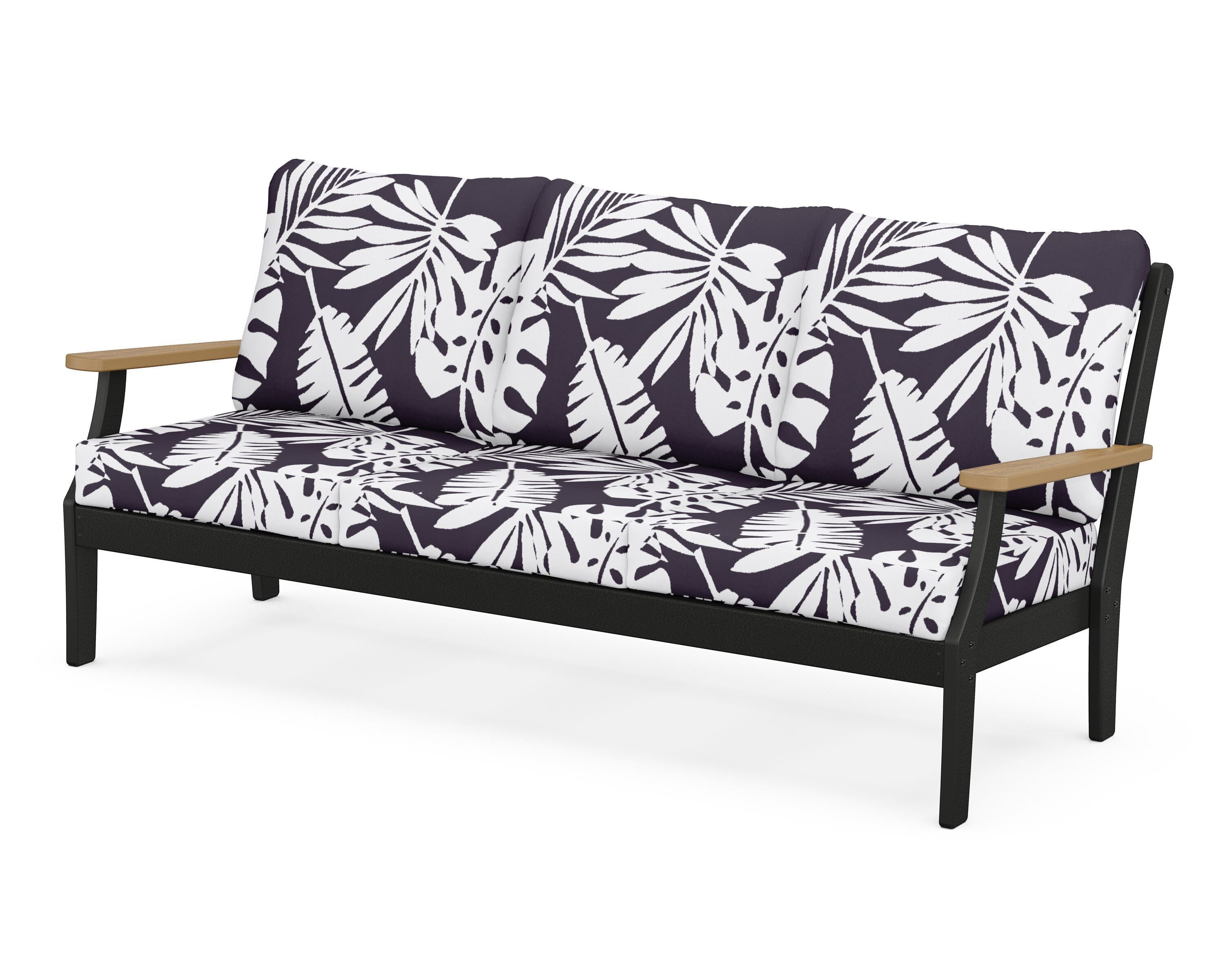 POLYWOOD® Braxton Deep Seating Sofa in Black / Natural / Leaf Navy