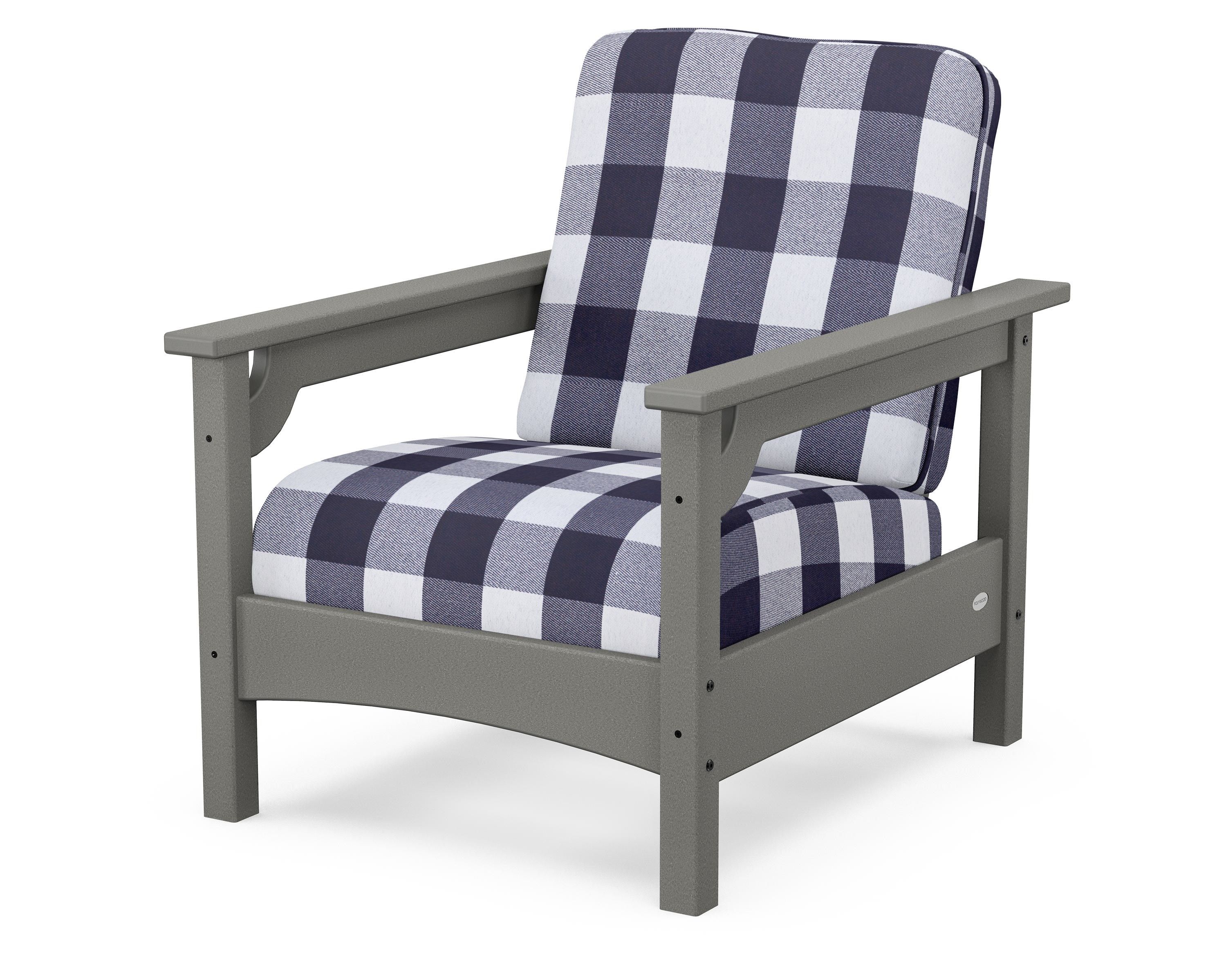 POLYWOOD® Club Chair in Slate Grey / Buffalo Plaid Navy