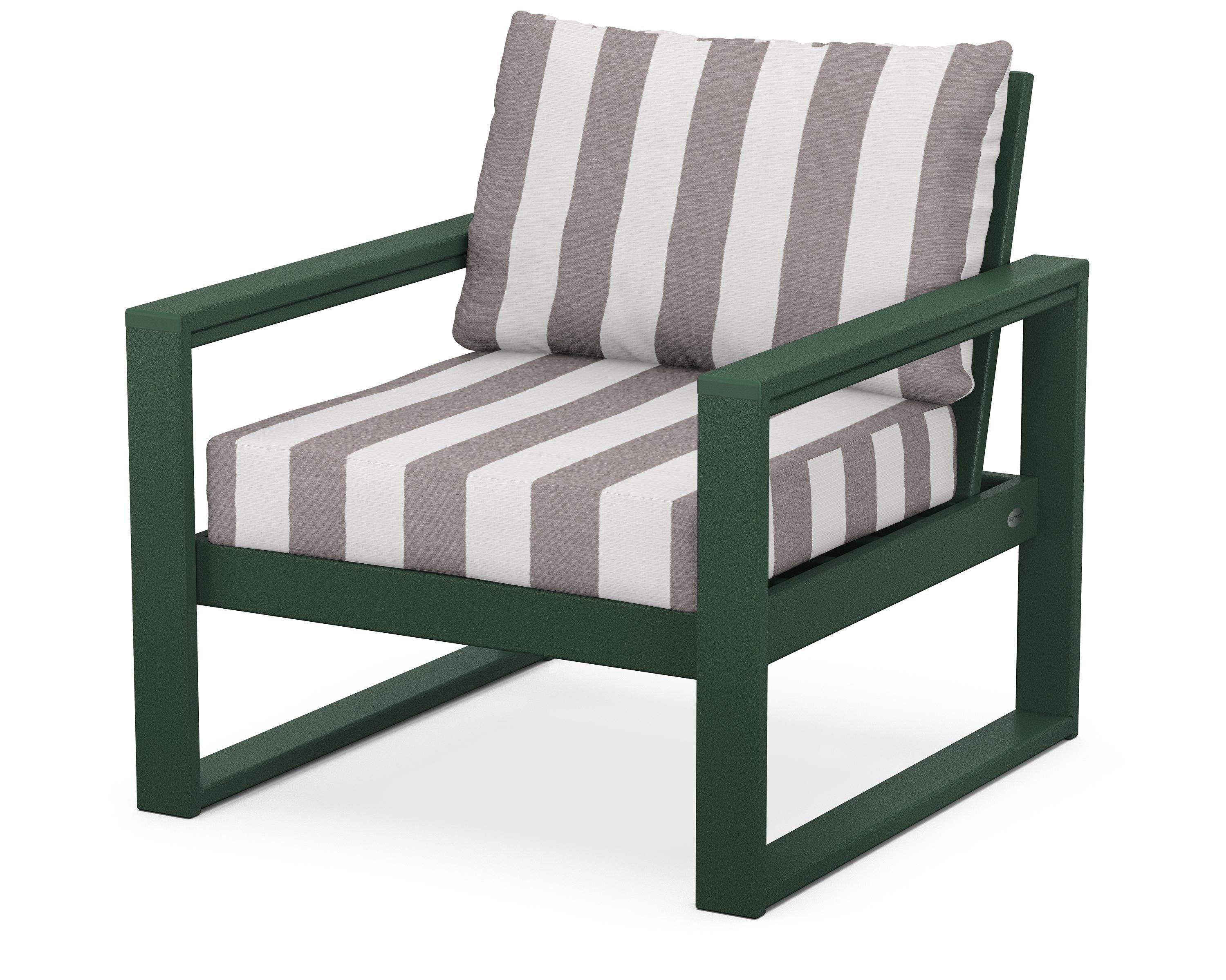 POLYWOOD® EDGE Club Chair in Green / Cabana Stripe Grey Mist