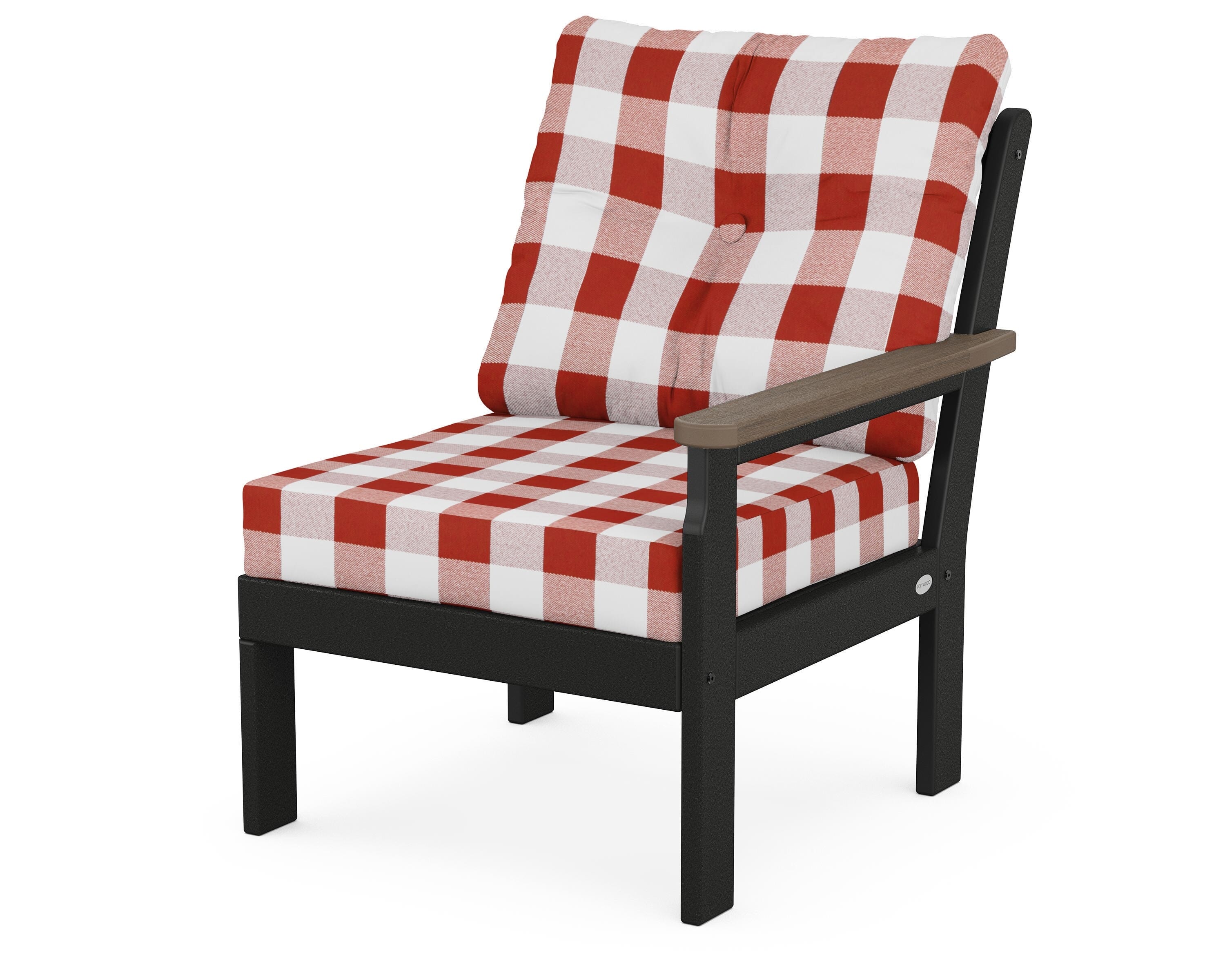 POLYWOOD® Vineyard Modular Right Arm Chair in Black / Kona / Buffalo Plaid Crimson