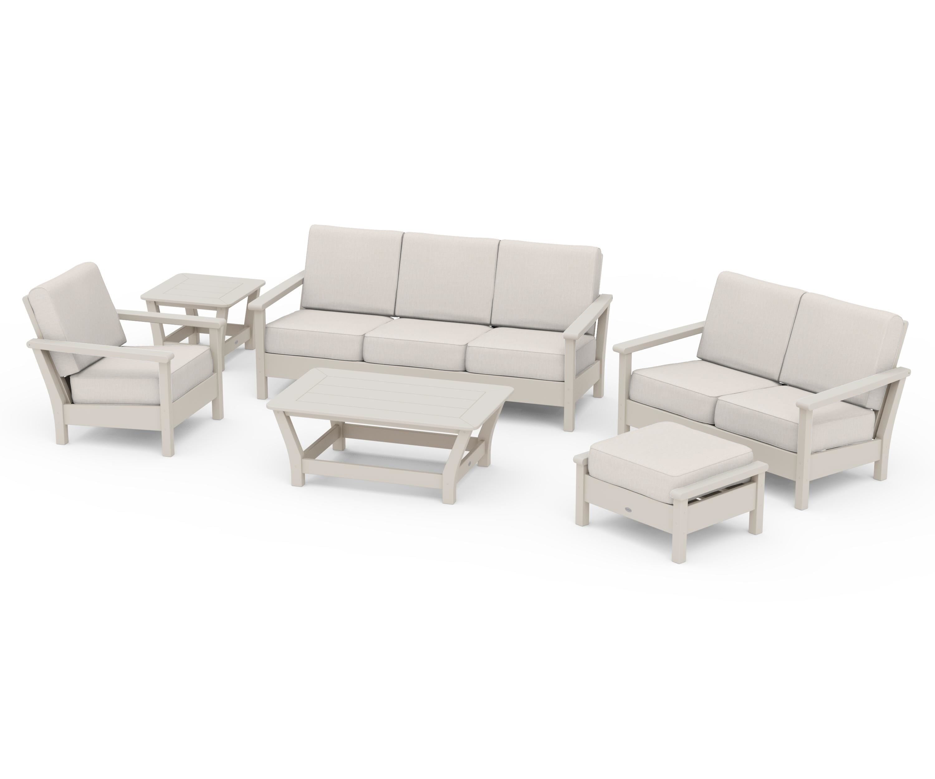 POLYWOOD® Harbour 6-Piece Outdoor Living Set in Sand / Cast Ash