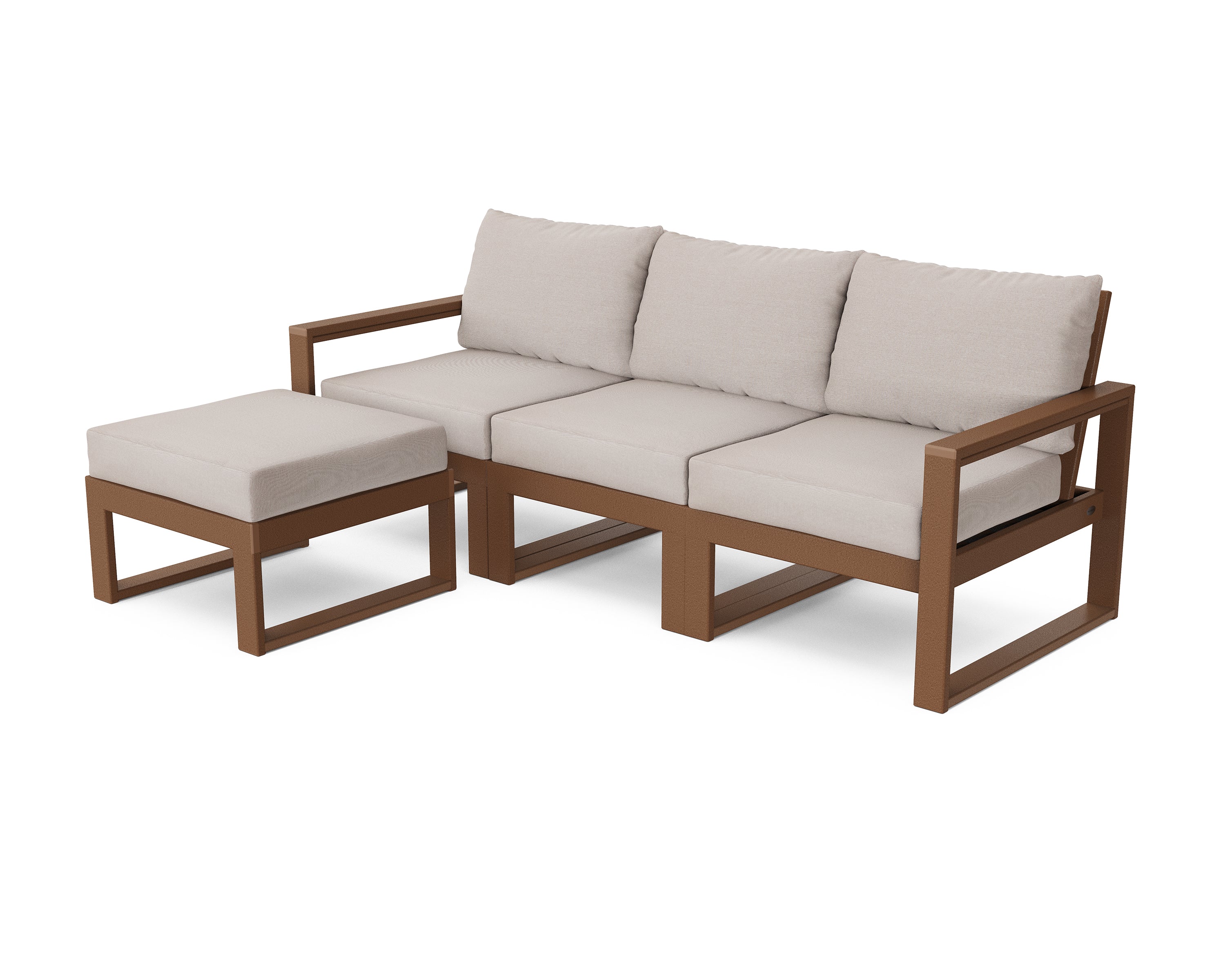POLYWOOD® EDGE 4-Piece Modular Deep Seating Set with Ottoman in Teak / Dune Burlap