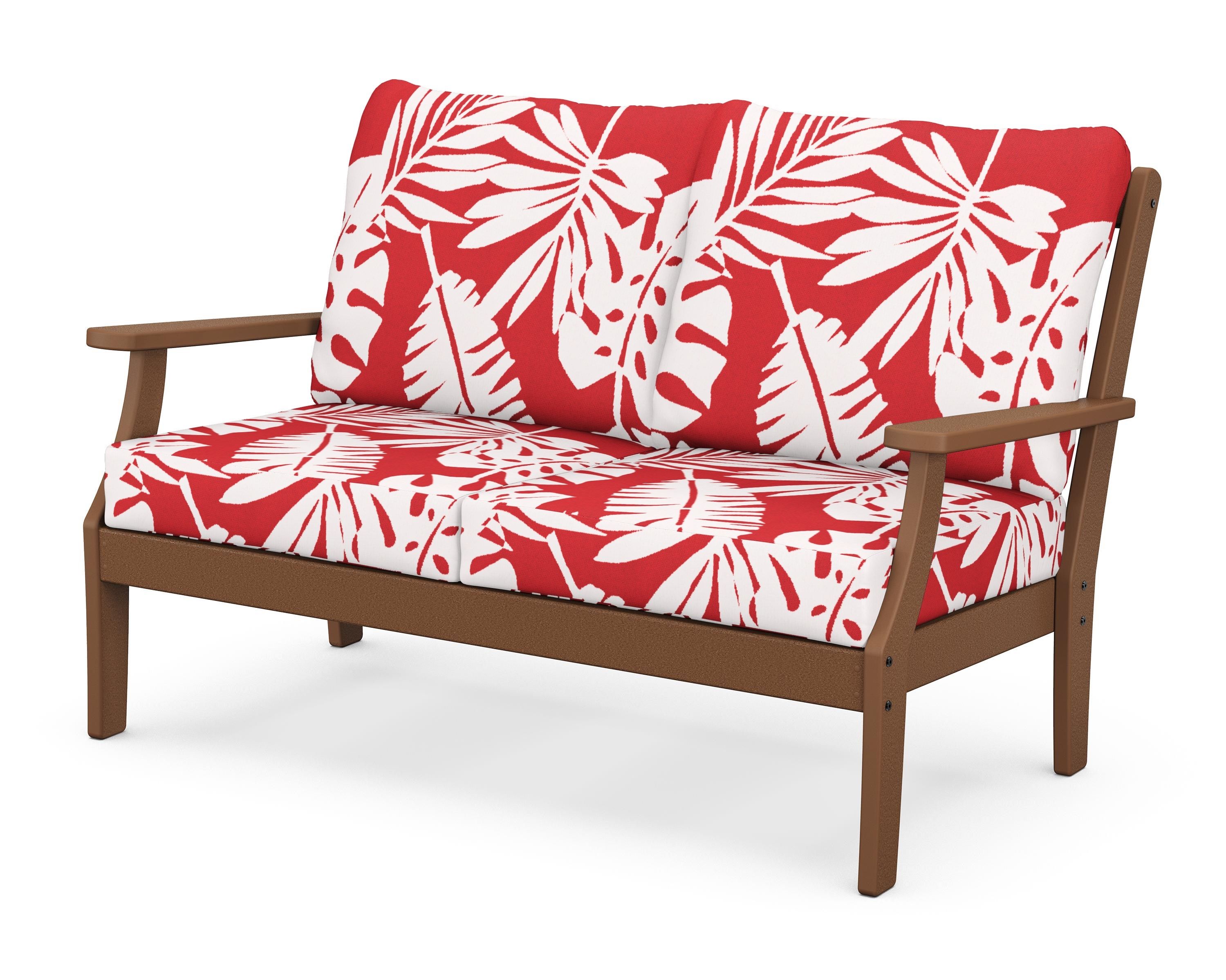 POLYWOOD® Braxton Deep Seating Loveseat in Teak / Leaf Crimson