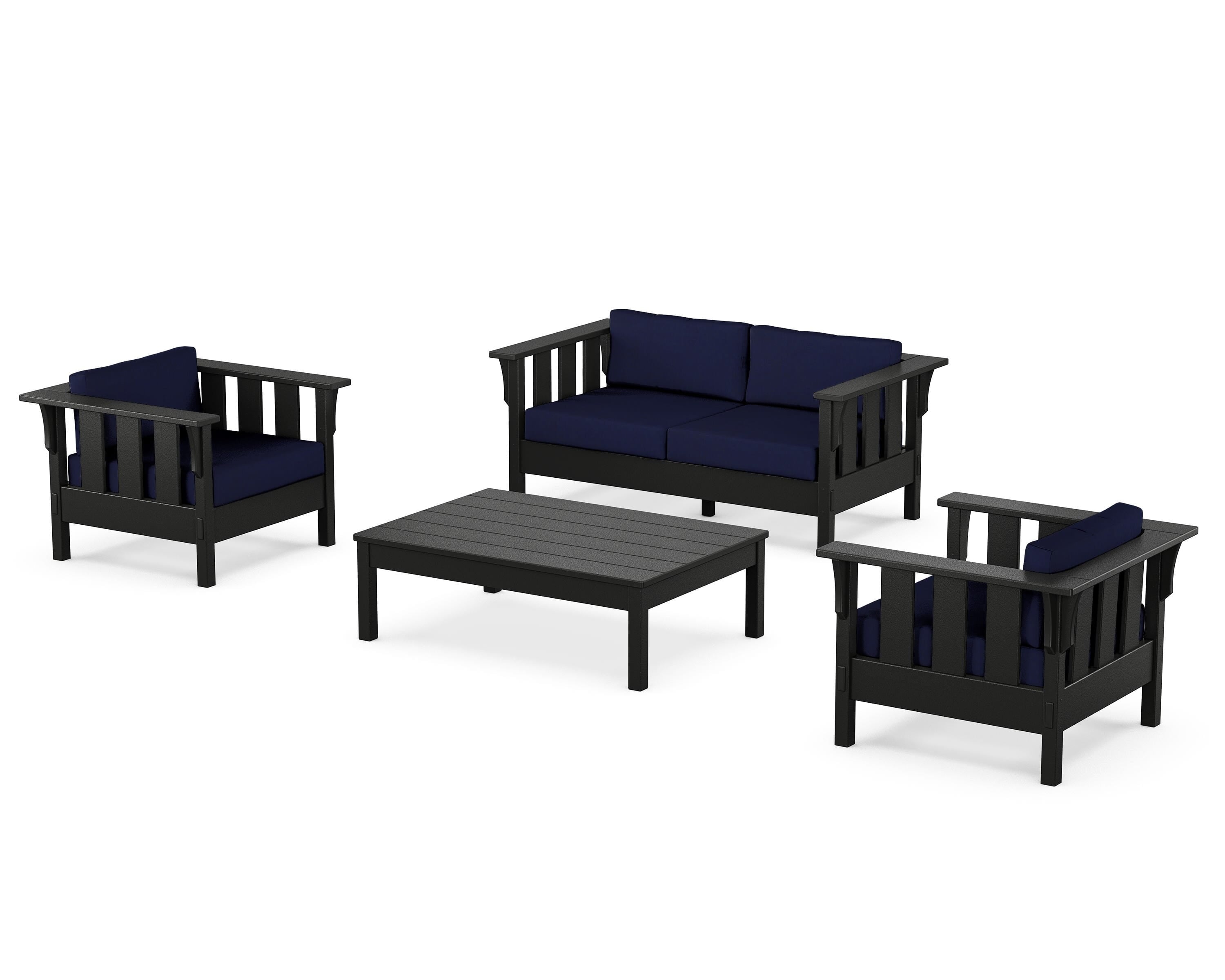 Martha Stewart by POLYWOOD® Acadia 4-Piece Deep Seating Set with Loveseat in Black / Navy