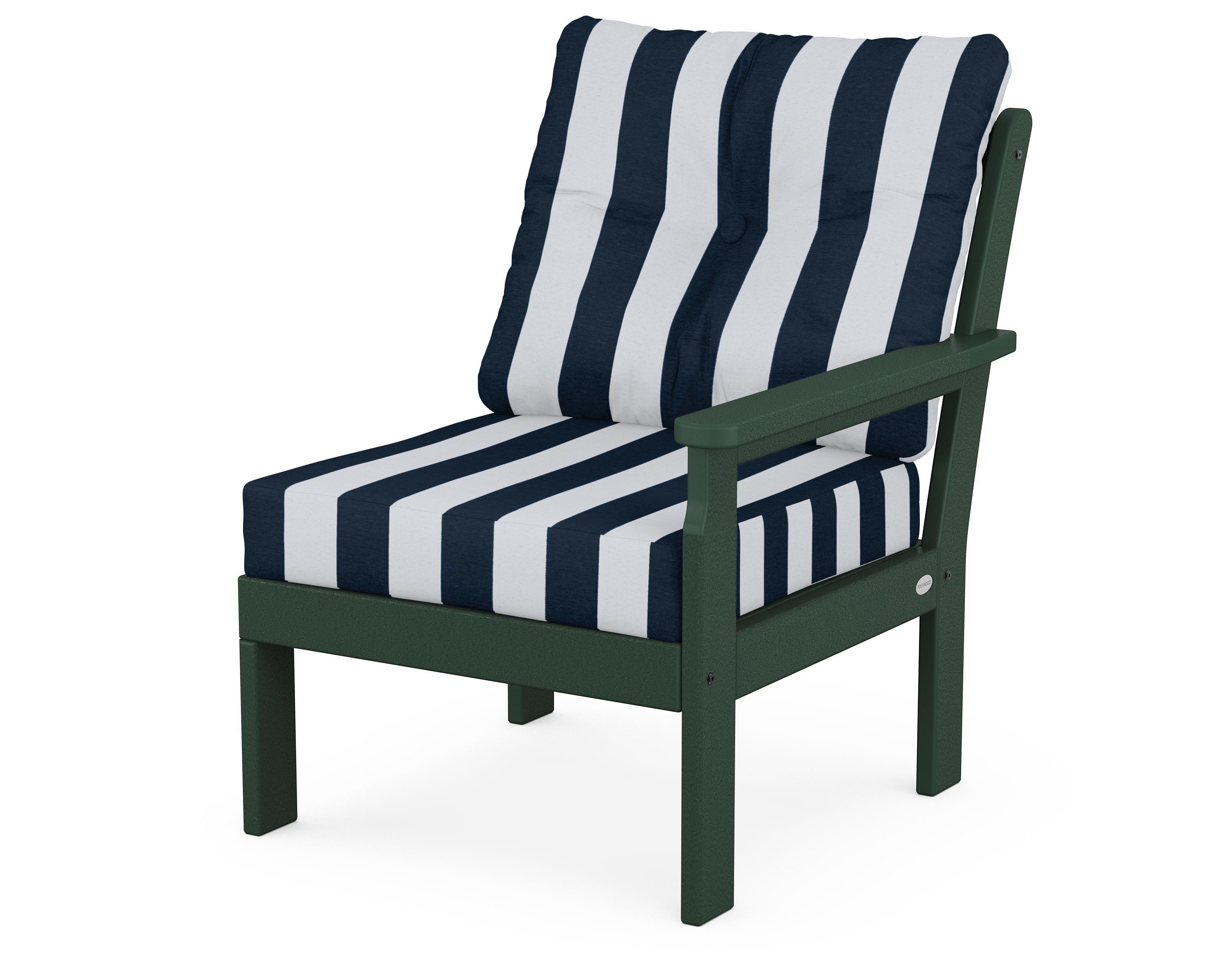 POLYWOOD® Vineyard Modular Right Arm Chair in Green / Cabana Stripe Marine Indigo