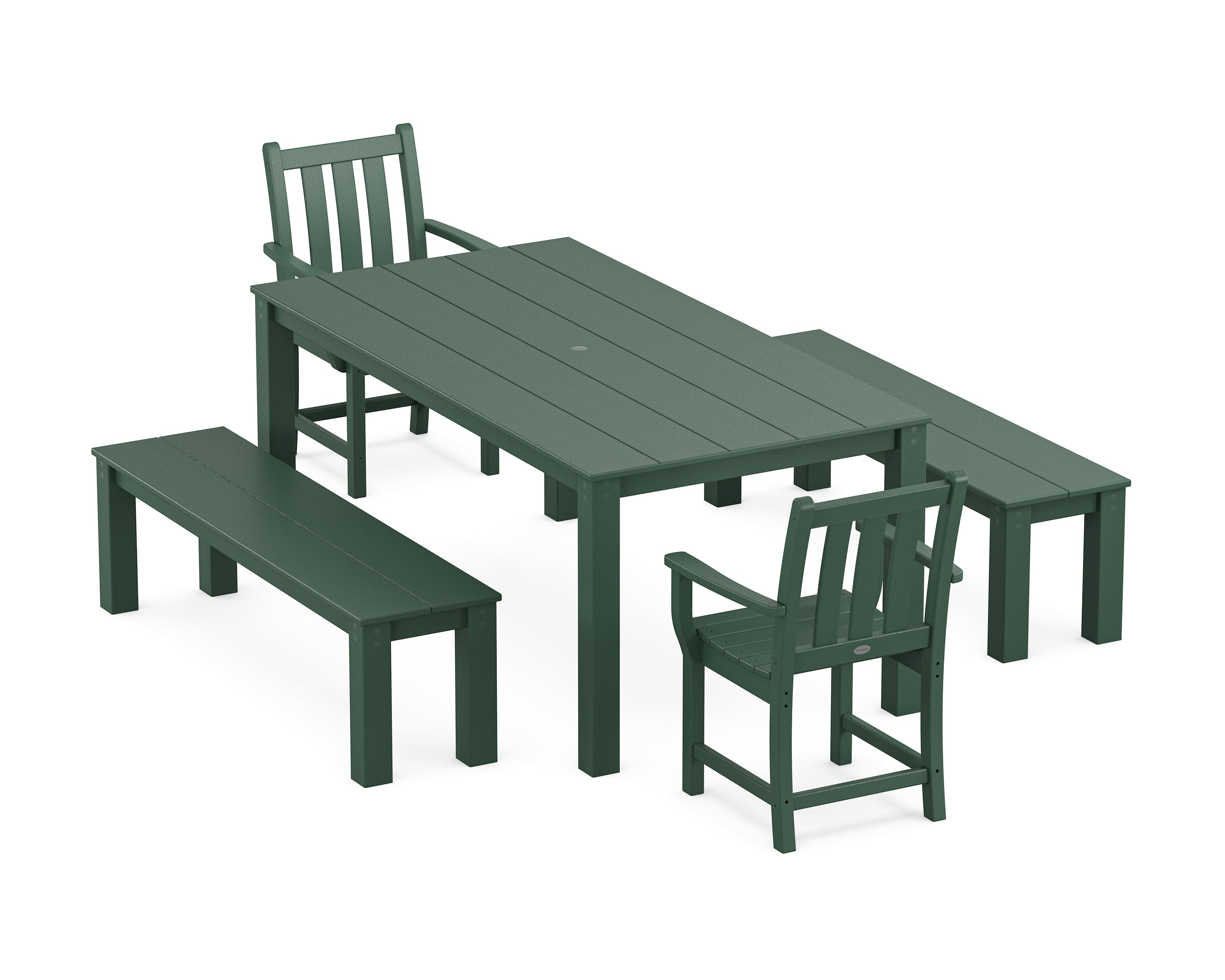 POLYWOOD® Traditional Garden 5-Piece Parsons Dining Set with Benches in Green