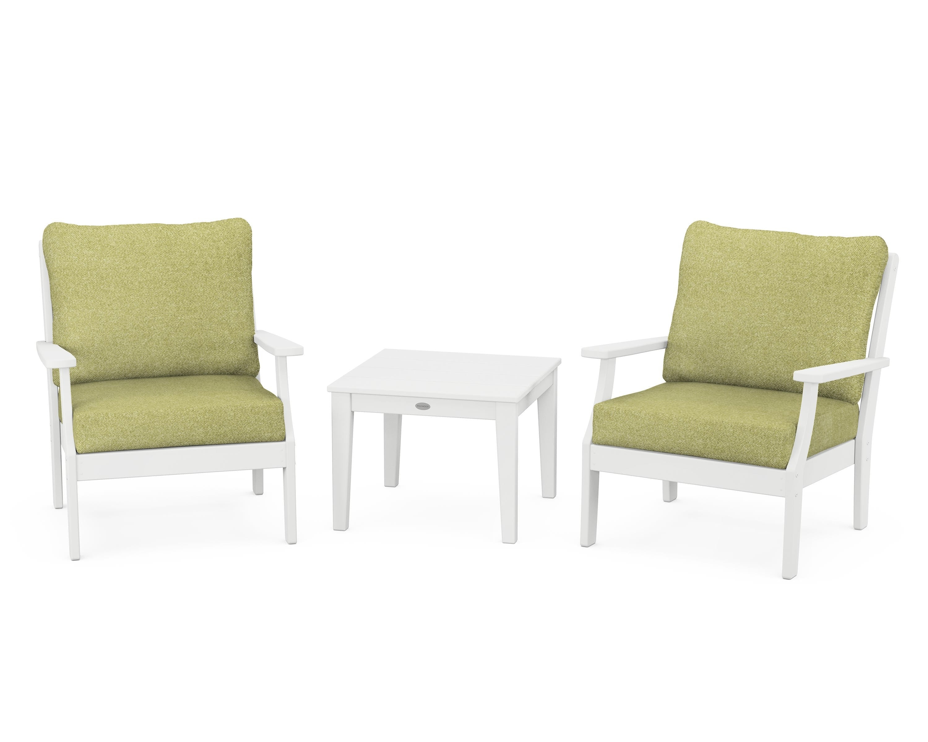 POLYWOOD® Braxton 3-Piece Deep Seating Set in White / Chartreuse Boucle