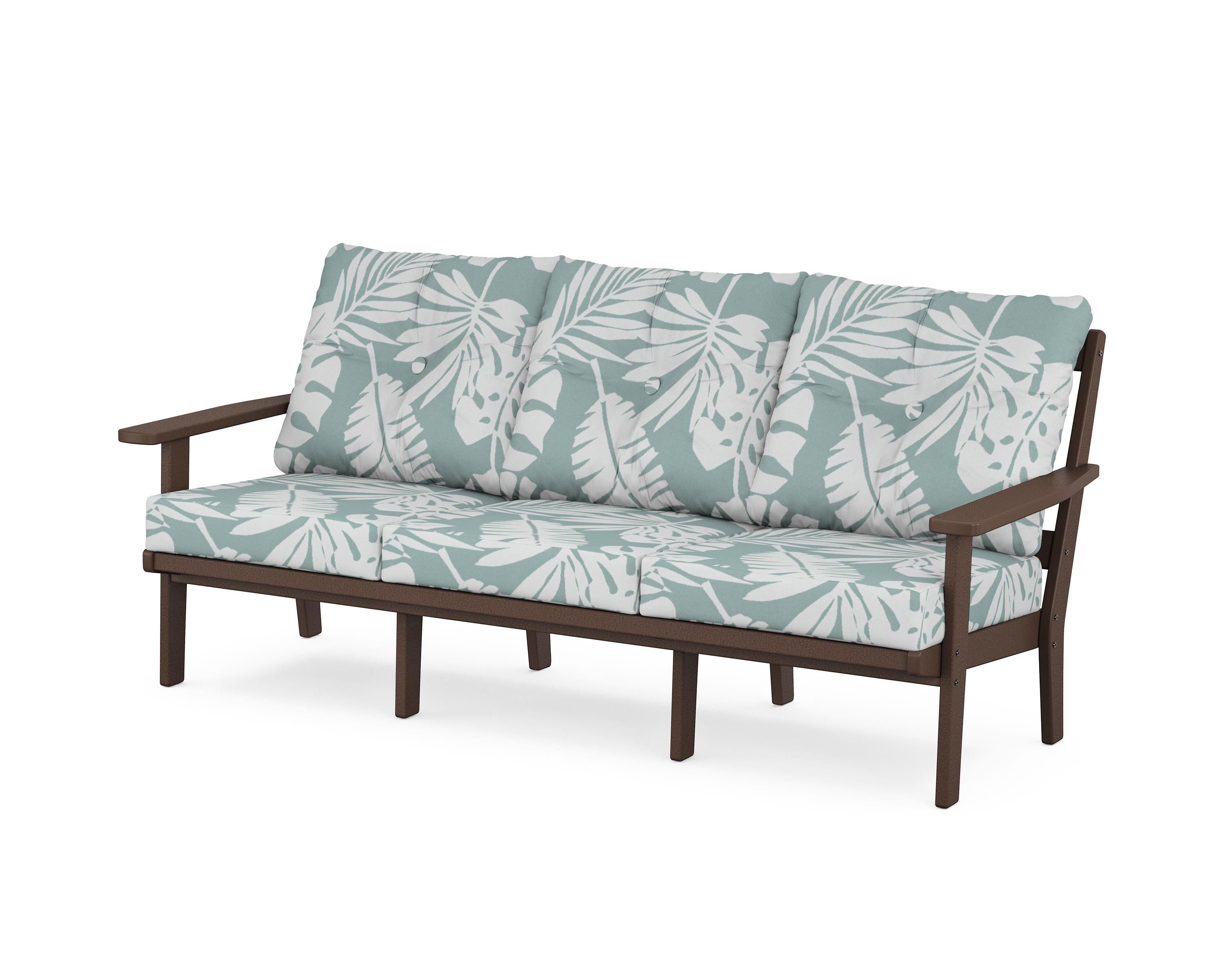 POLYWOOD® Oxford Deep Seating Sofa in Mahogany / Leaf Glacier Spa