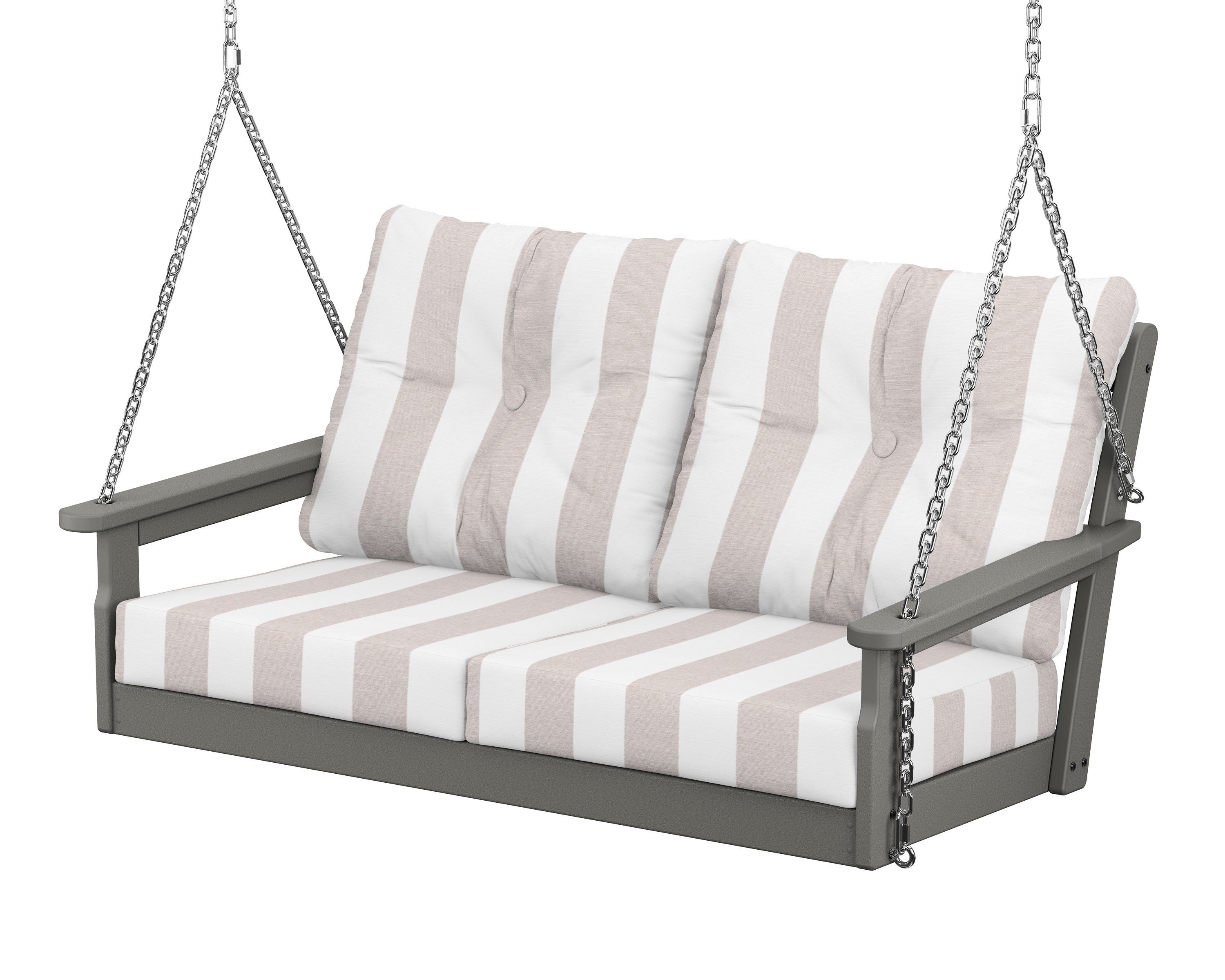 POLYWOOD® Vineyard Deep Seating Swing in Slate Grey / Cabana Stripe Dune Burlap