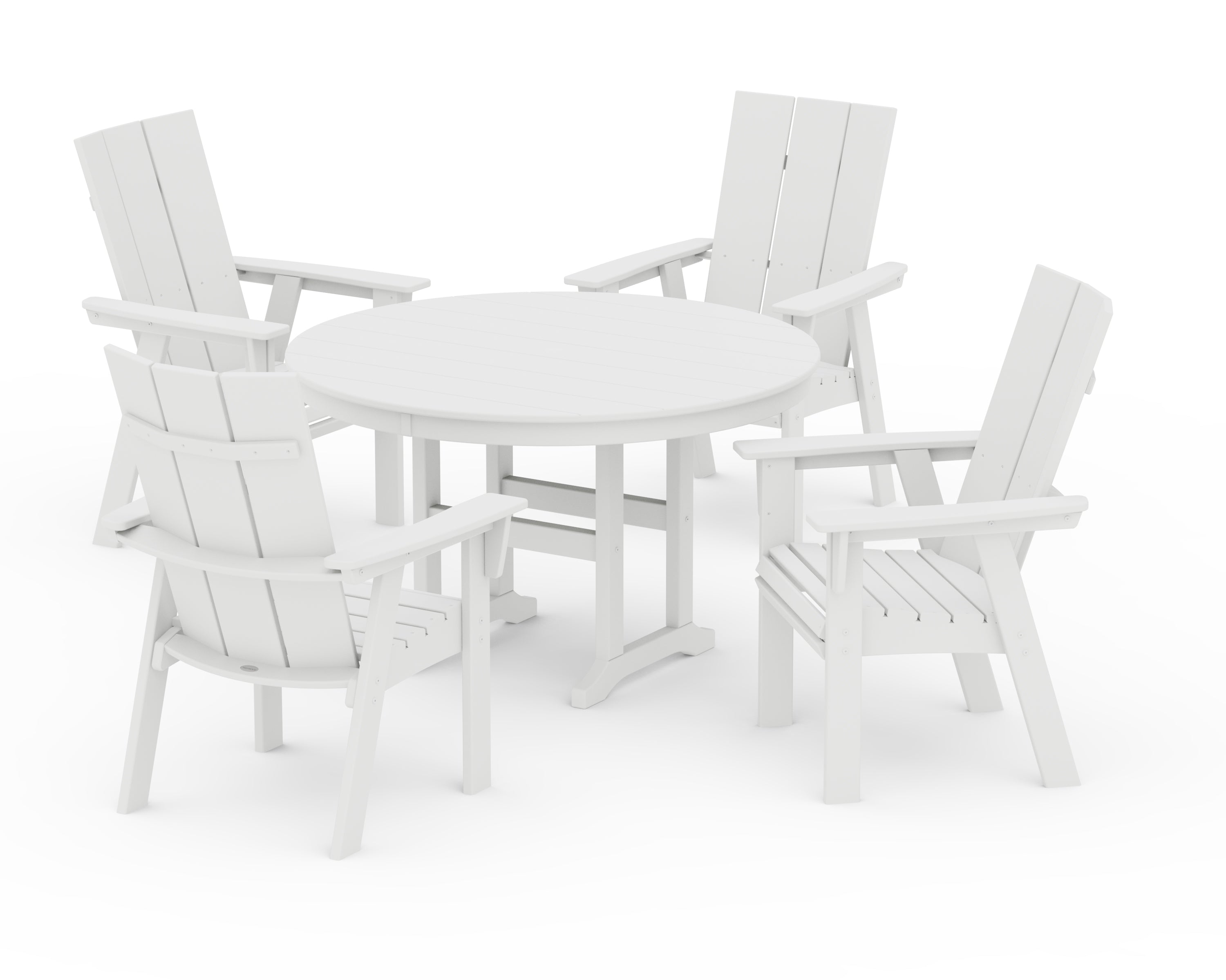 POLYWOOD® Modern Curveback Adirondack 5-Piece Round Farmhouse Dining Set in White