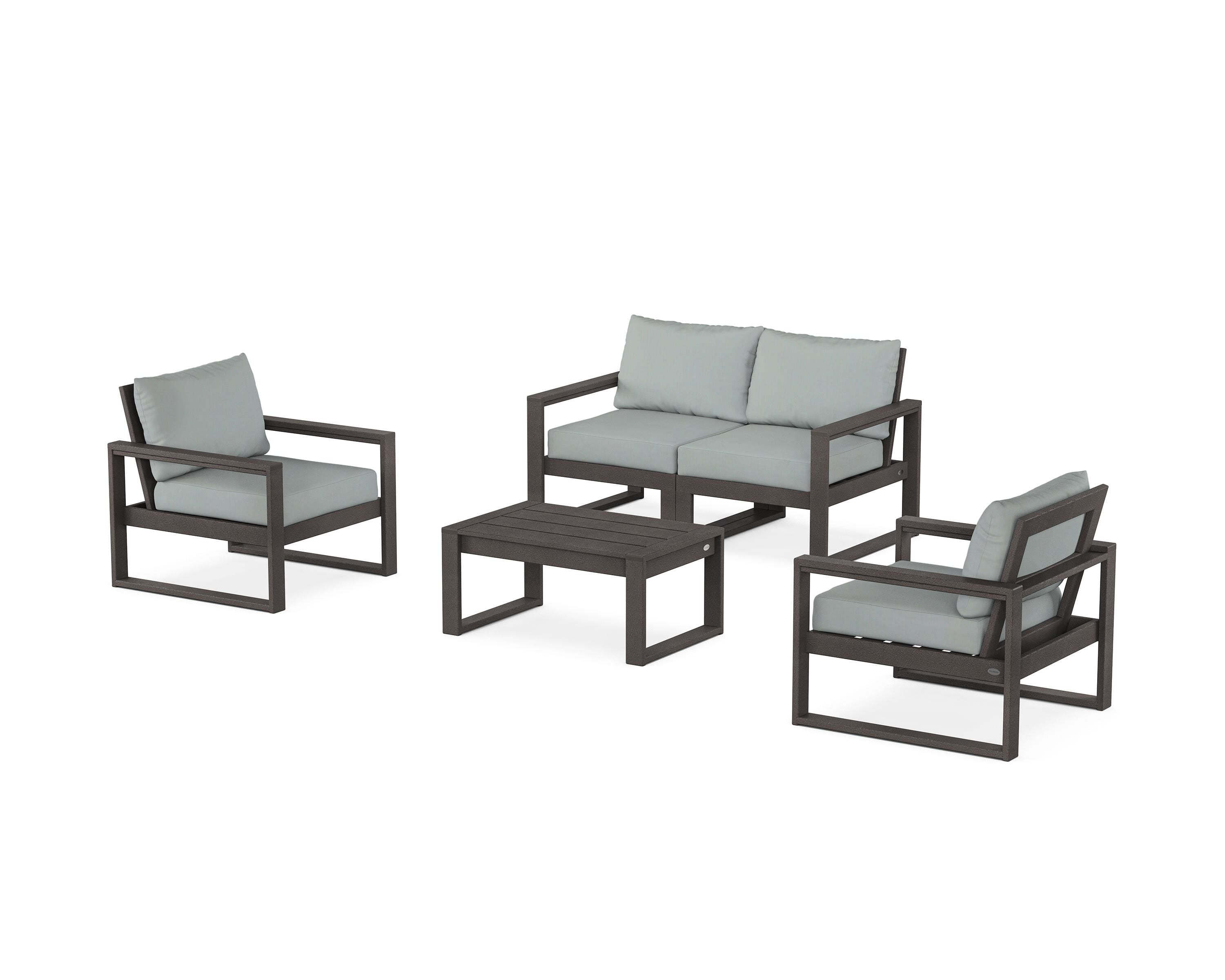 POLYWOOD® EDGE Sectional 4-Piece Deep Seating Set with Loveseat in Vintage Coffee / Spa