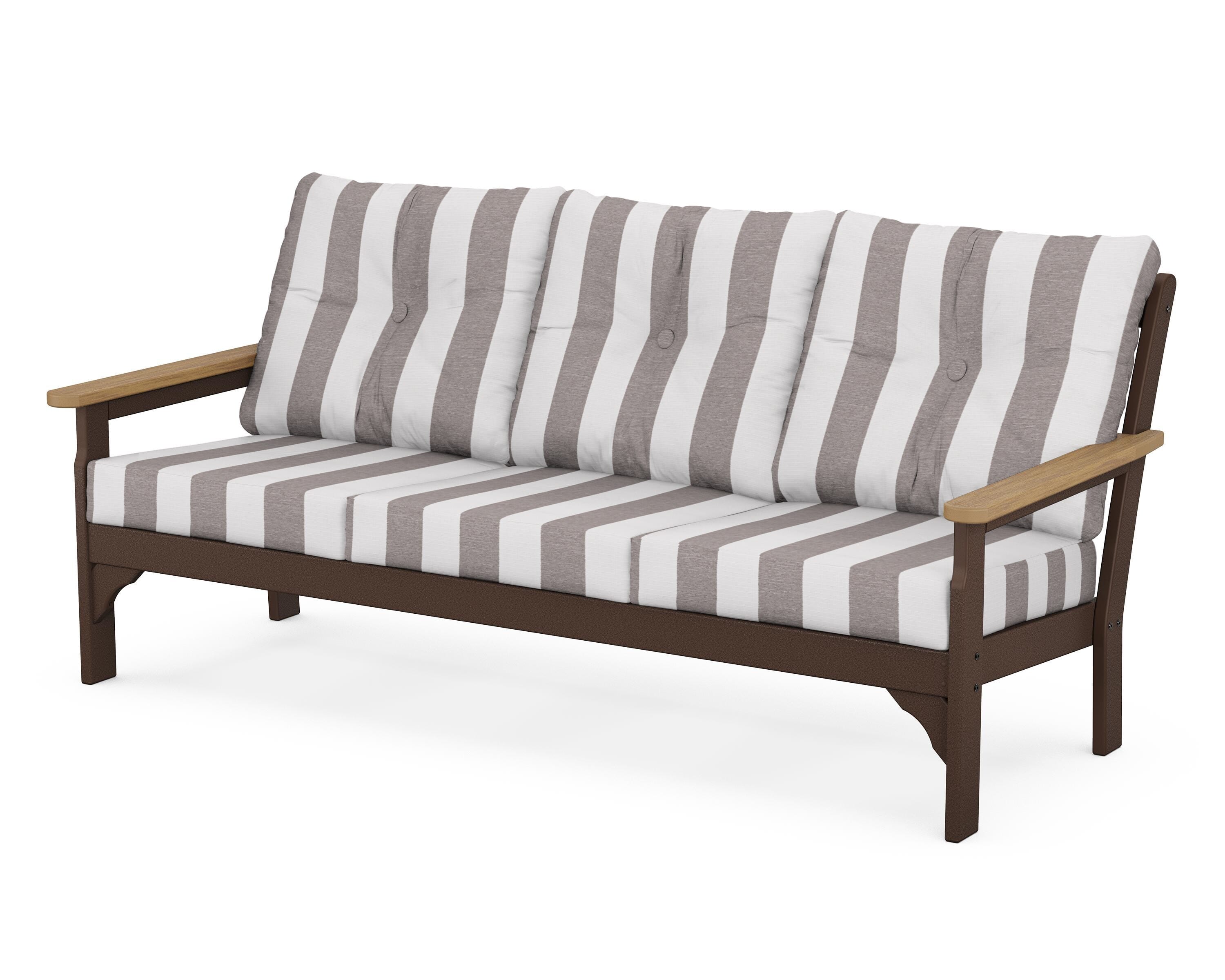 POLYWOOD® Vineyard Deep Seating Sofa in Mahogany / Natural / Cabana Stripe Grey Mist