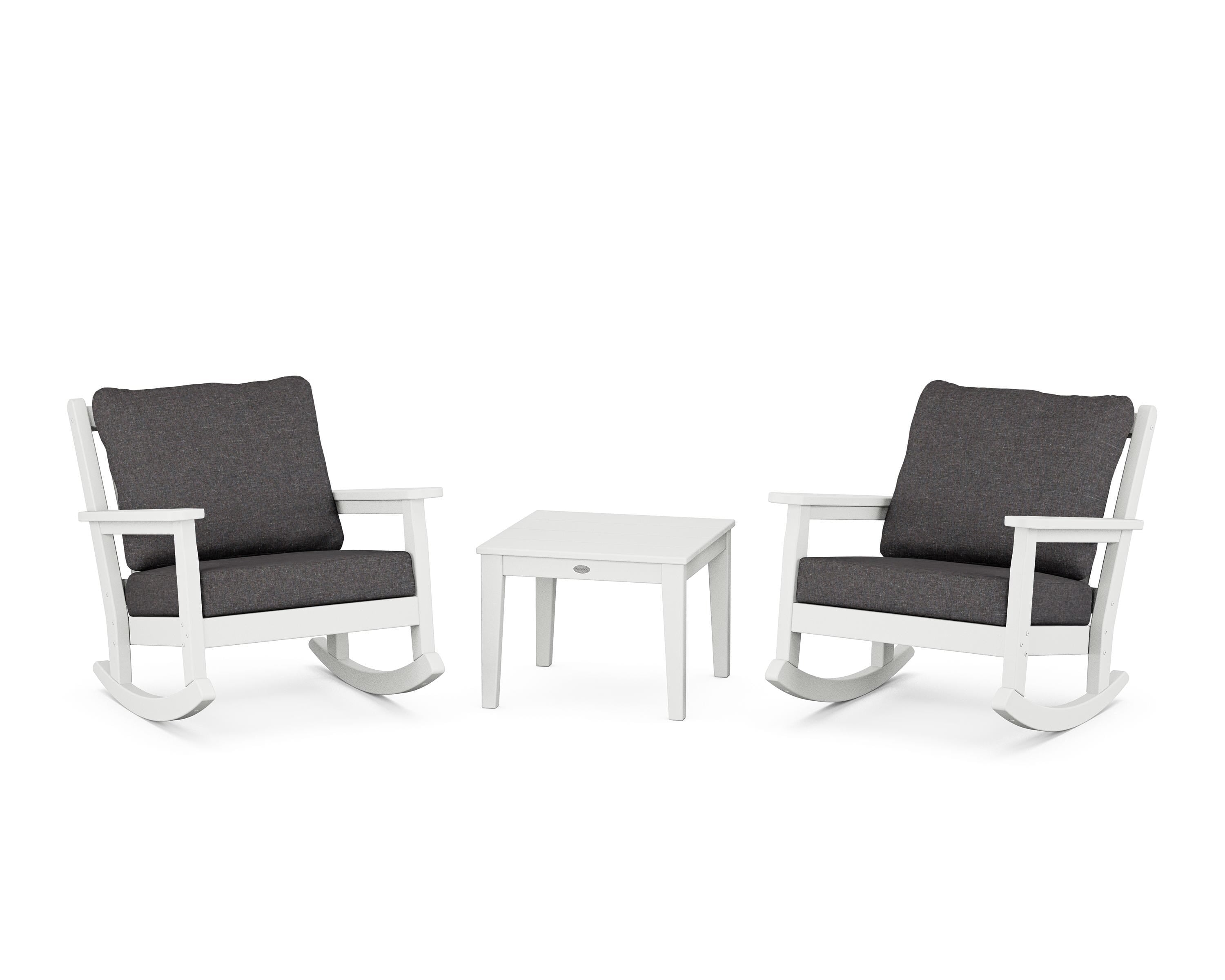 POLYWOOD® Chippendale 3-Piece Deep Seating Rocker Set in White / Ash Charcoal