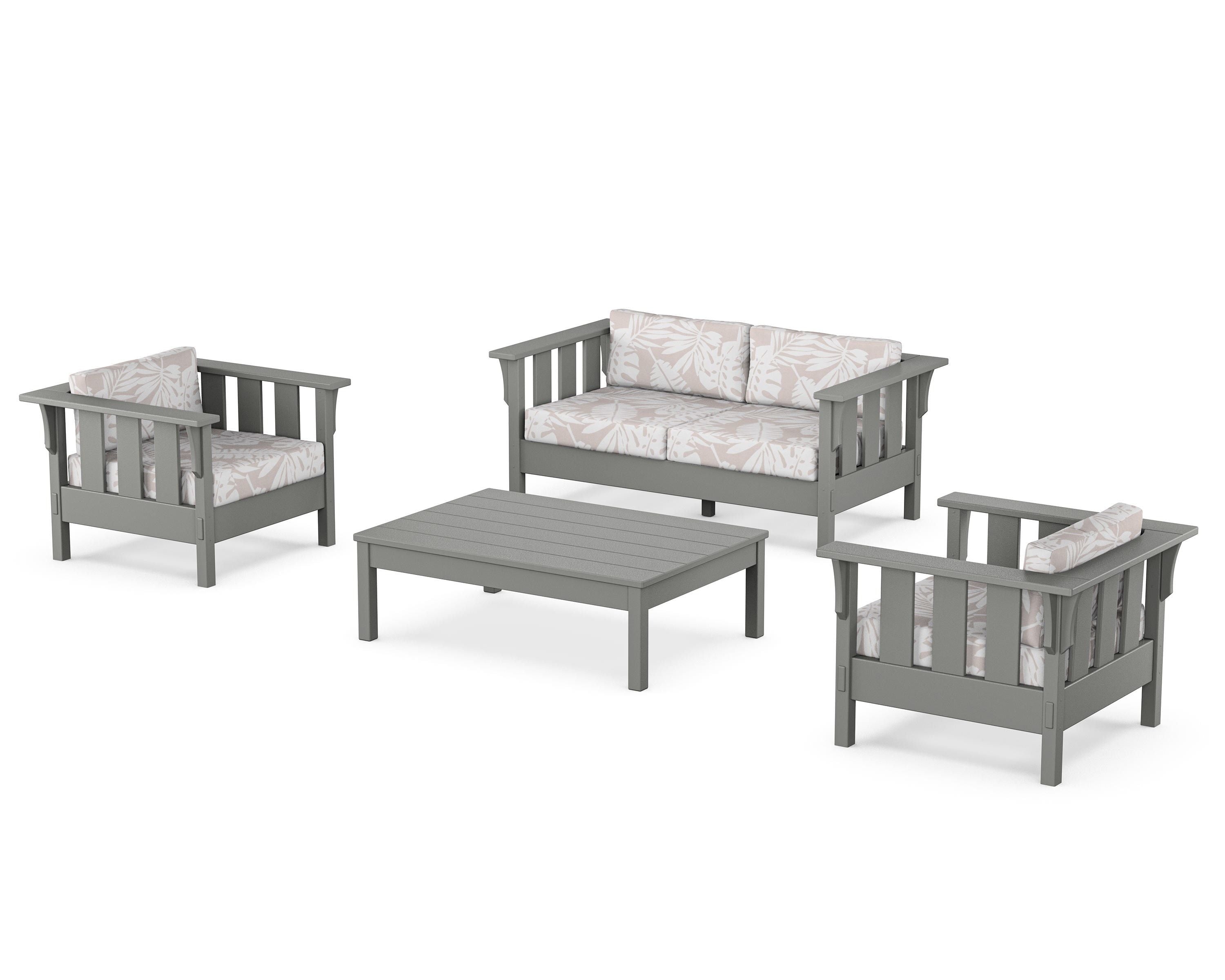 Martha Stewart by POLYWOOD® Acadia 4-Piece Deep Seating Set with Loveseat in Slate Grey / Leaf Dune Burlap