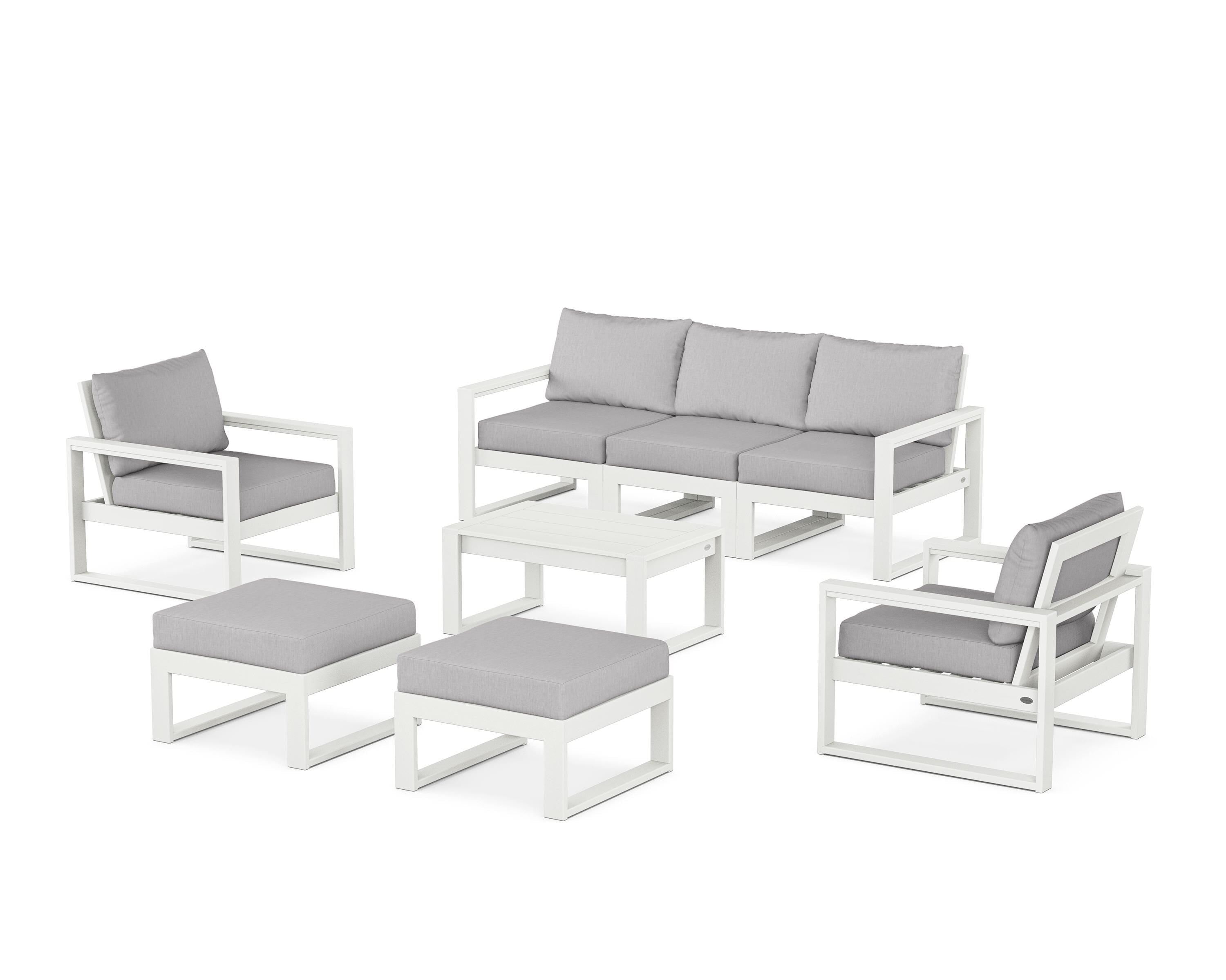 POLYWOOD® EDGE Sectional 8-Piece Lounge Sofa Set in Vintage White / Granite