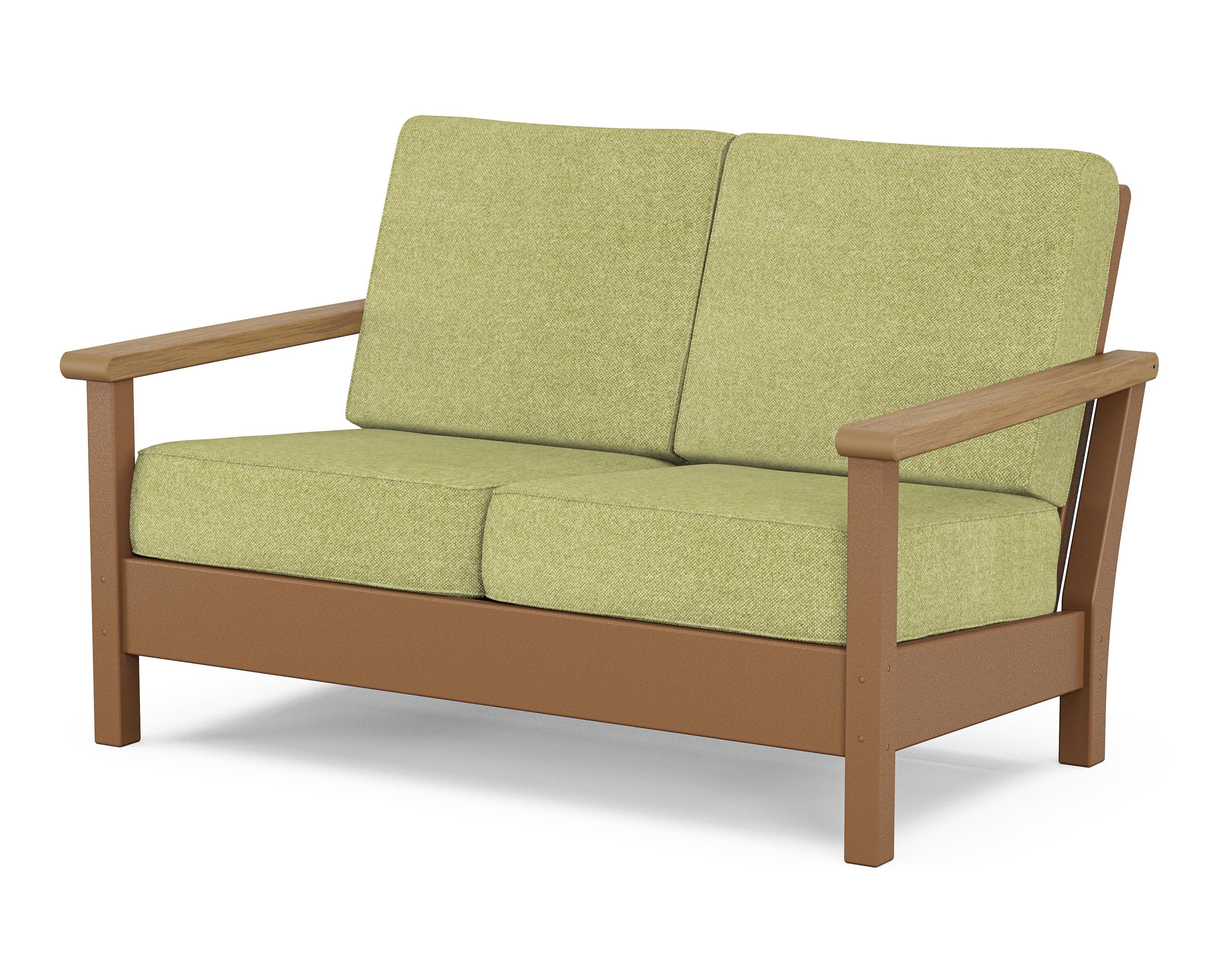 POLYWOOD® Harbour Deep Seating Loveseat in Teak / Natural / Chartreuse Boucle